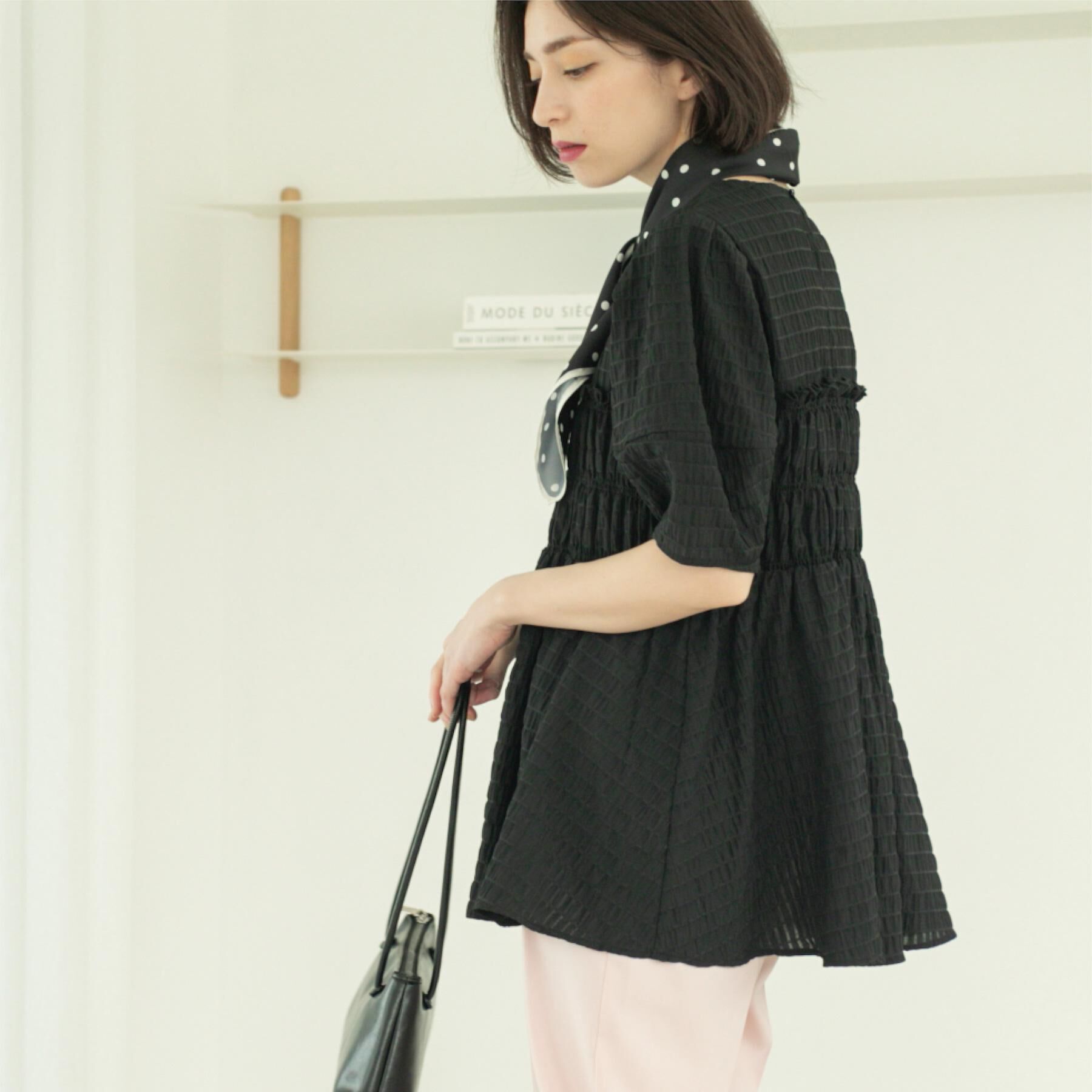 OPAQUE.CLIP「シャーリングペプラムブラウス【洗濯機洗い可】」|シャツ・ブラウス|