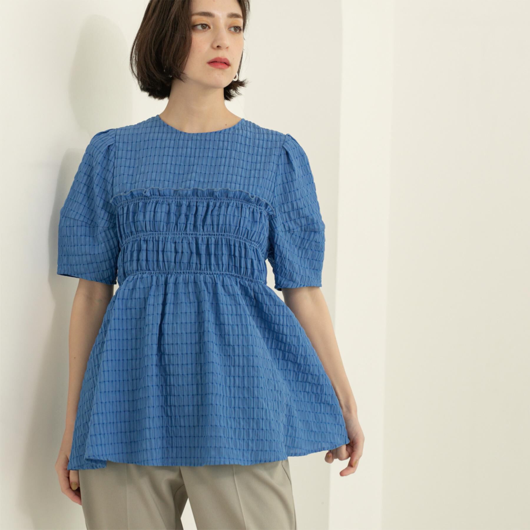 OPAQUE.CLIP「シャーリングペプラムブラウス【洗濯機洗い可】」|シャツ・ブラウス|