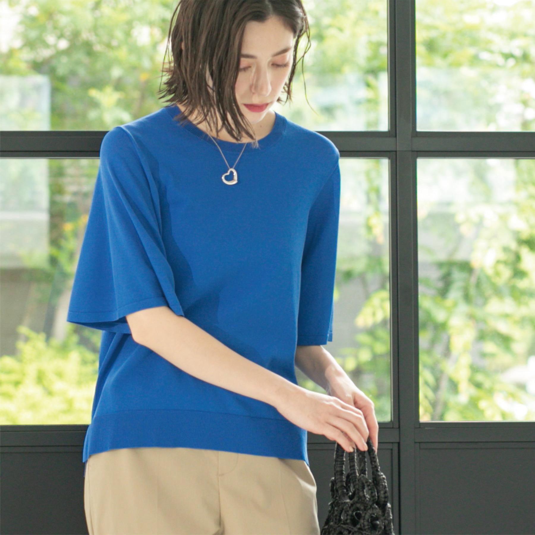 OPAQUE.CLIP「《6色展開/S-LLサイズ》フレアスリーブニット【UV/接触冷感/抗ピル/洗濯機洗い可】」|ニット・セーター|