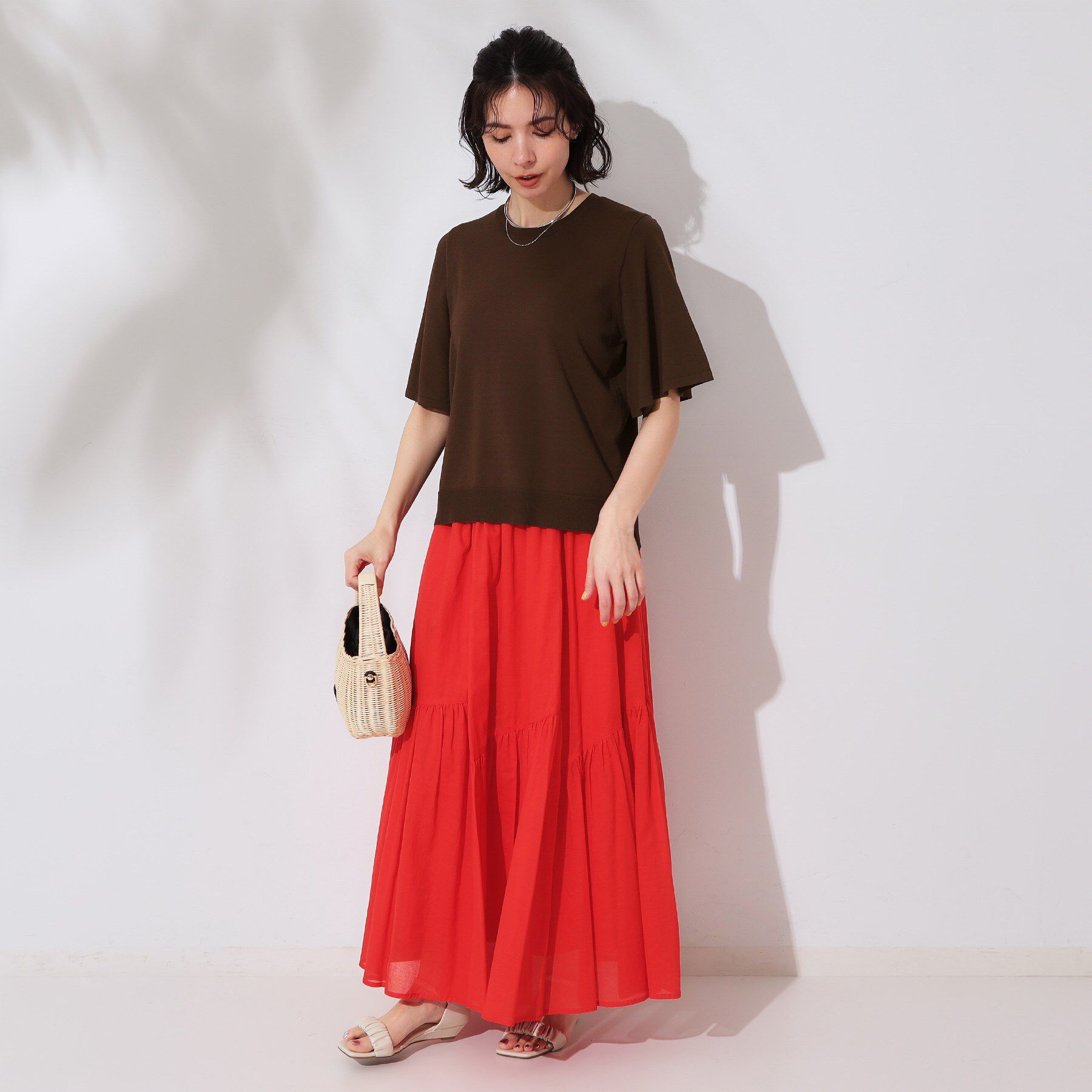 OPAQUE.CLIP「《6色展開/S-LLサイズ》フレアスリーブニット【UV/接触冷感/抗ピル/洗濯機洗い可】」|ニット・セーター|