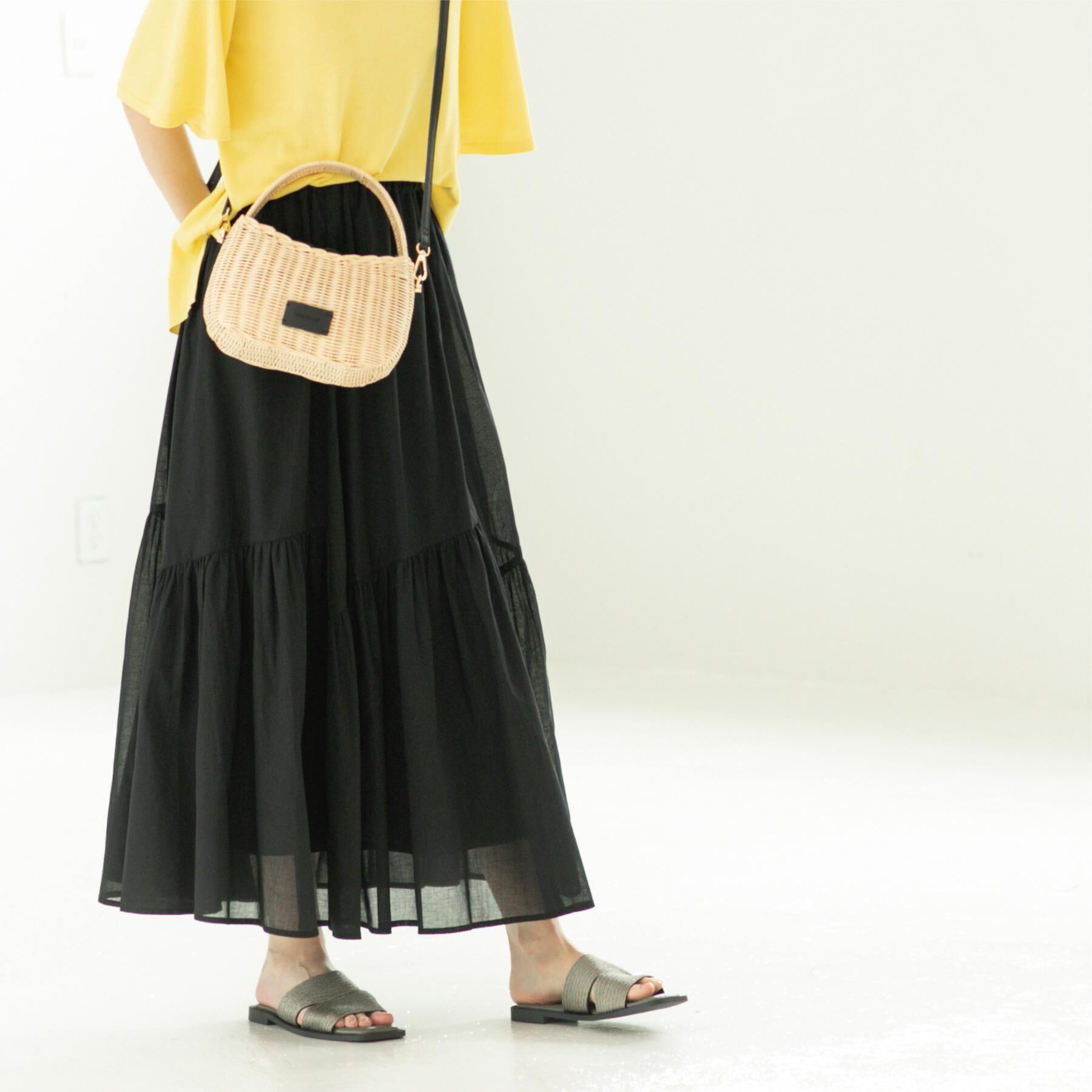 OPAQUE.CLIP「ギャザーフレアスカート/オーガニックコットン混【洗濯機洗い可】」|スカート|ブラック(019)
