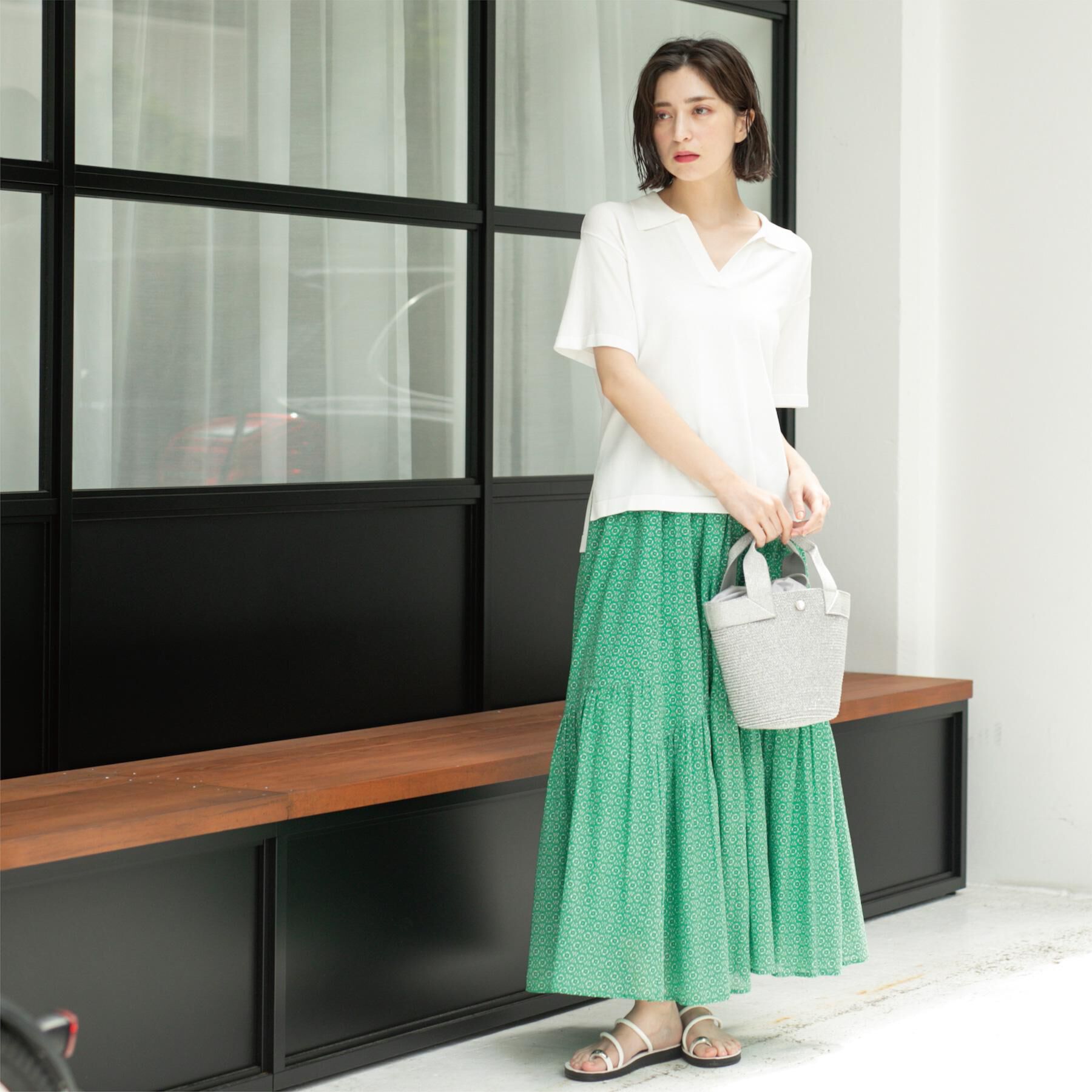 OPAQUE.CLIP「ギャザーフレアスカート/オーガニックコットン混【洗濯機洗い可】」|スカート|