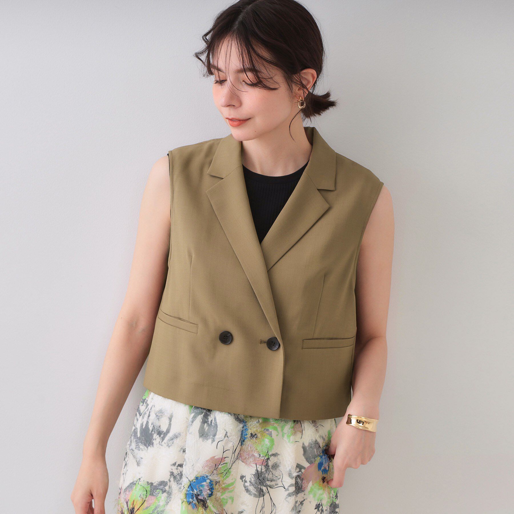 OPAQUE.CLIP「ショートテーラードジレ【接触冷感/洗濯機洗い可】」|ベスト・ジレ|モカブラウン(042