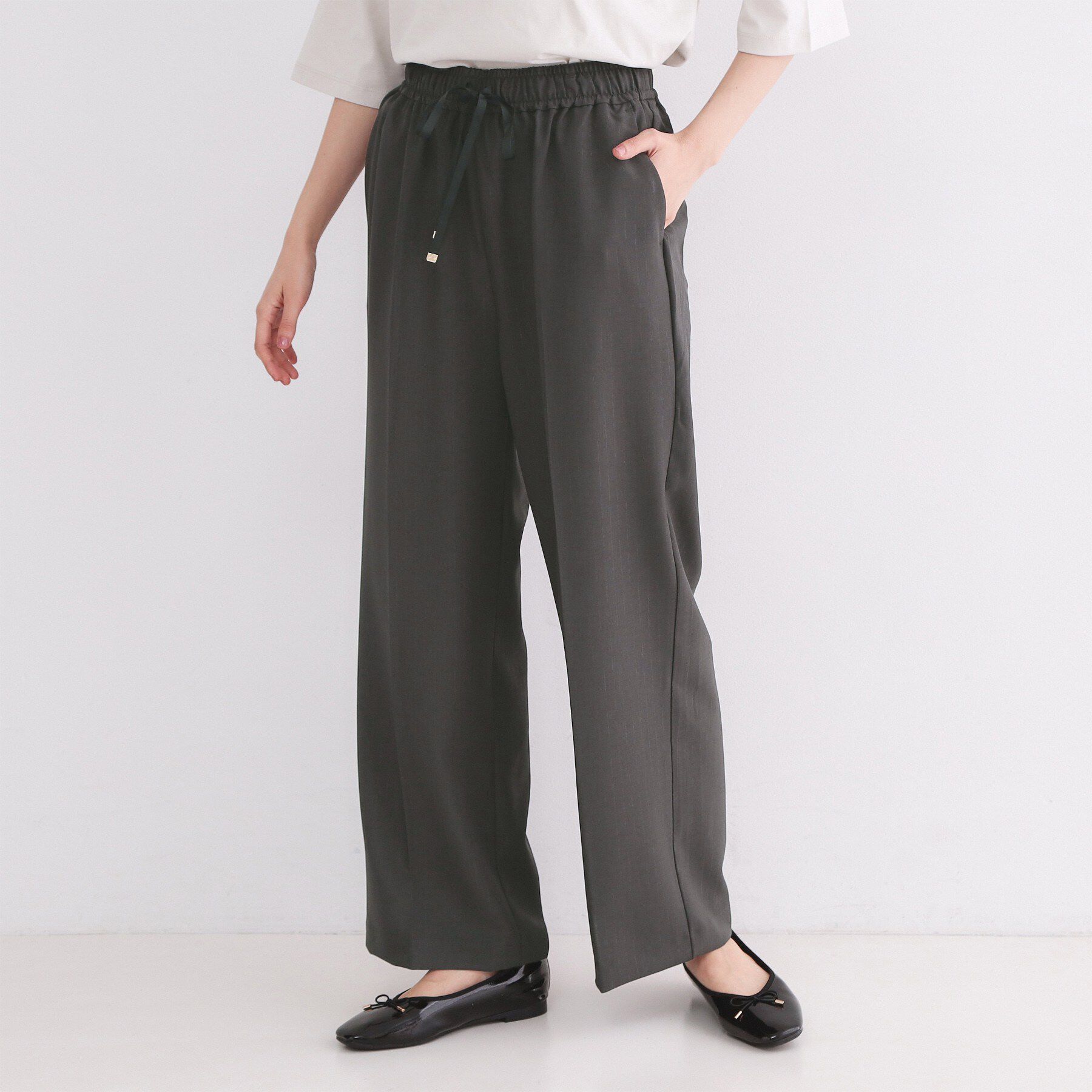 OPAQUE.CLIP「ラメストライプイージーワイドパンツ/セットアップ可【洗濯機洗い可/防シワ/吸水速乾】」|その他|チャコールグレー(3