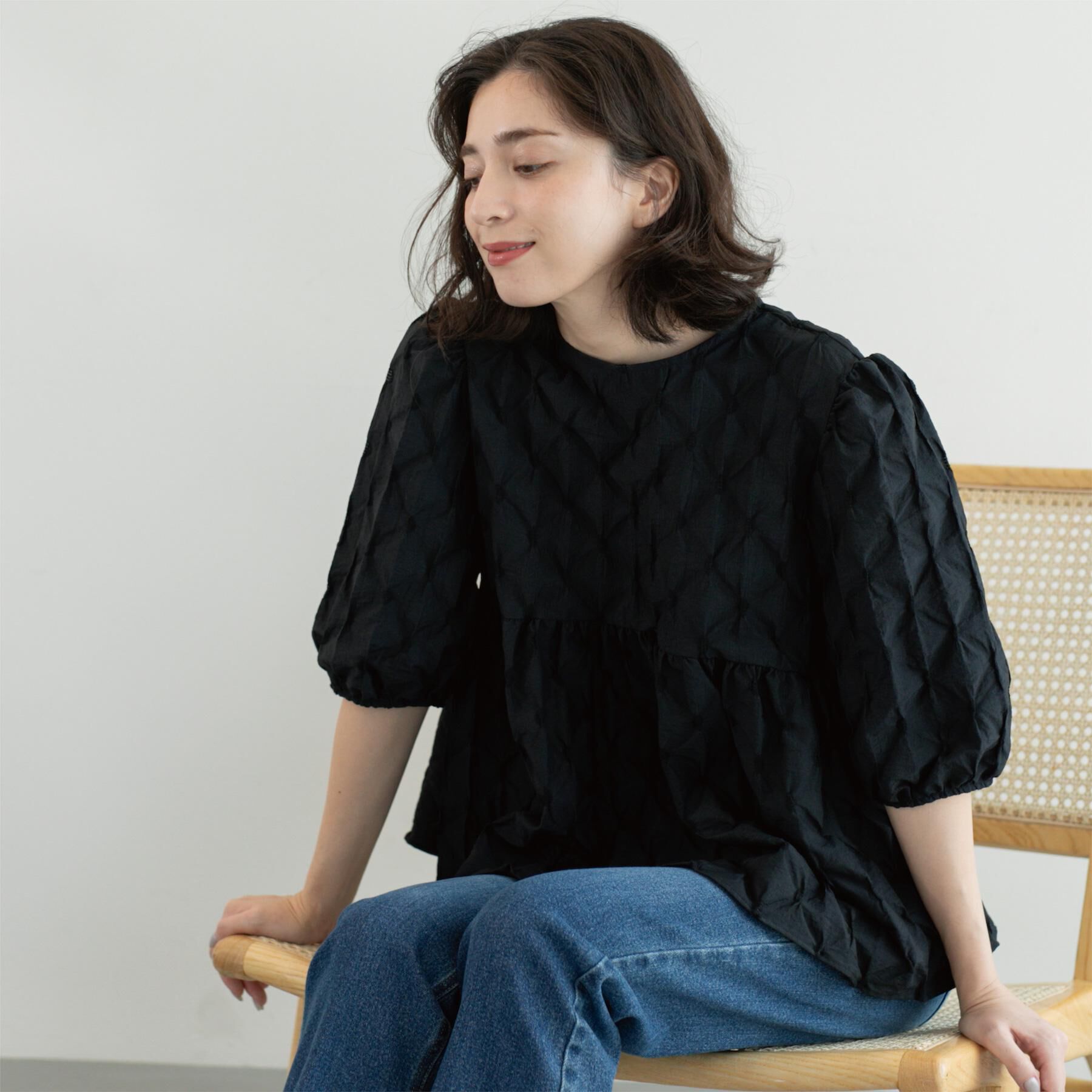 OPAQUE.CLIP「ふくれジャカードペプラムブラウス【洗濯機洗い可】」|シャツ・ブラウス|