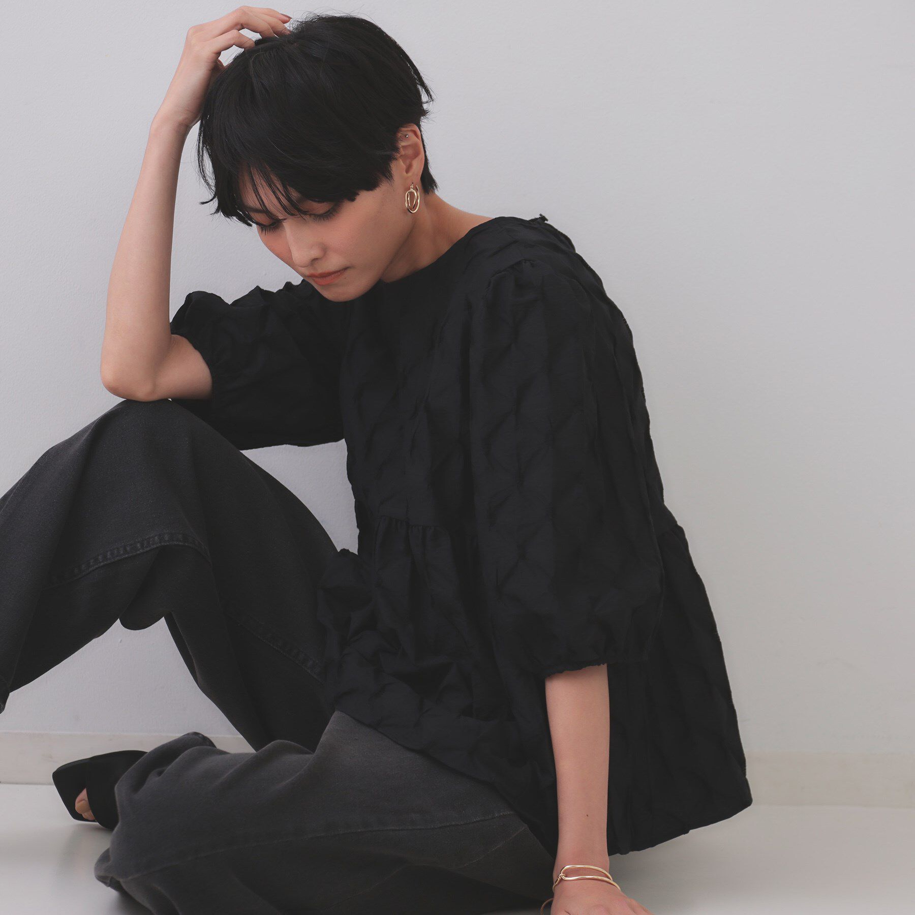 OPAQUE.CLIP「ふくれジャカードペプラムブラウス【洗濯機洗い可】」|シャツ・ブラウス|