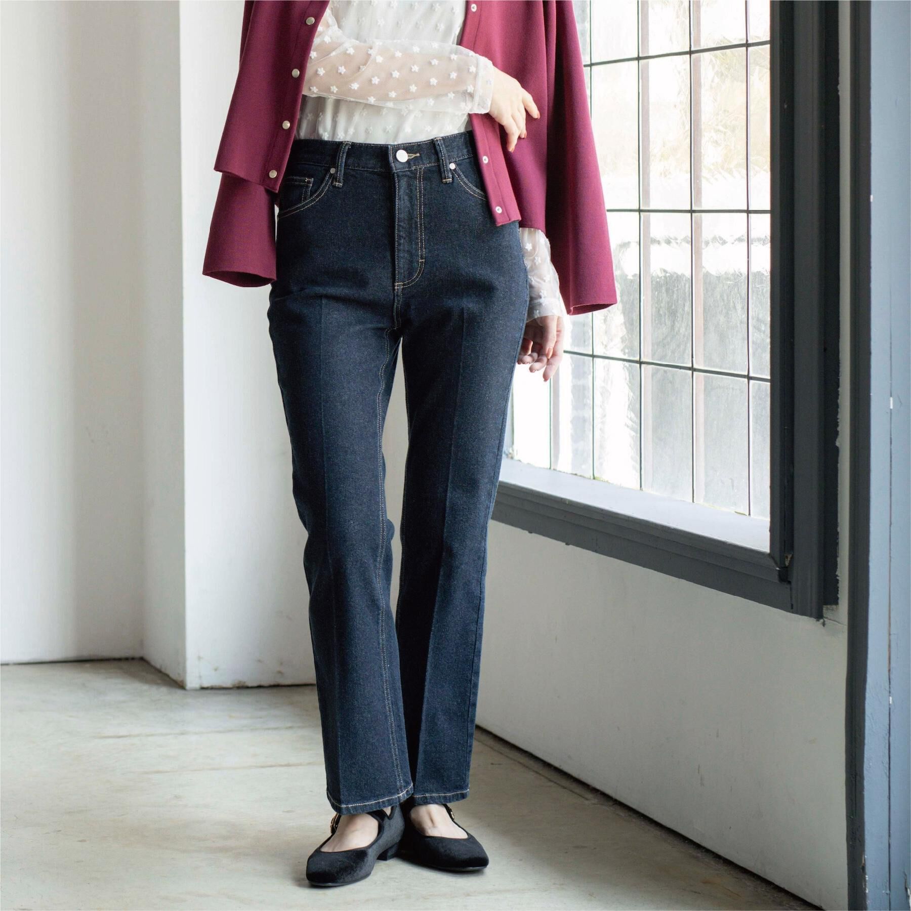 OPAQUE.CLIP「ストレッチセミフレアデニム【洗濯機洗い可】《SS-LLサイズ》」|デニム|