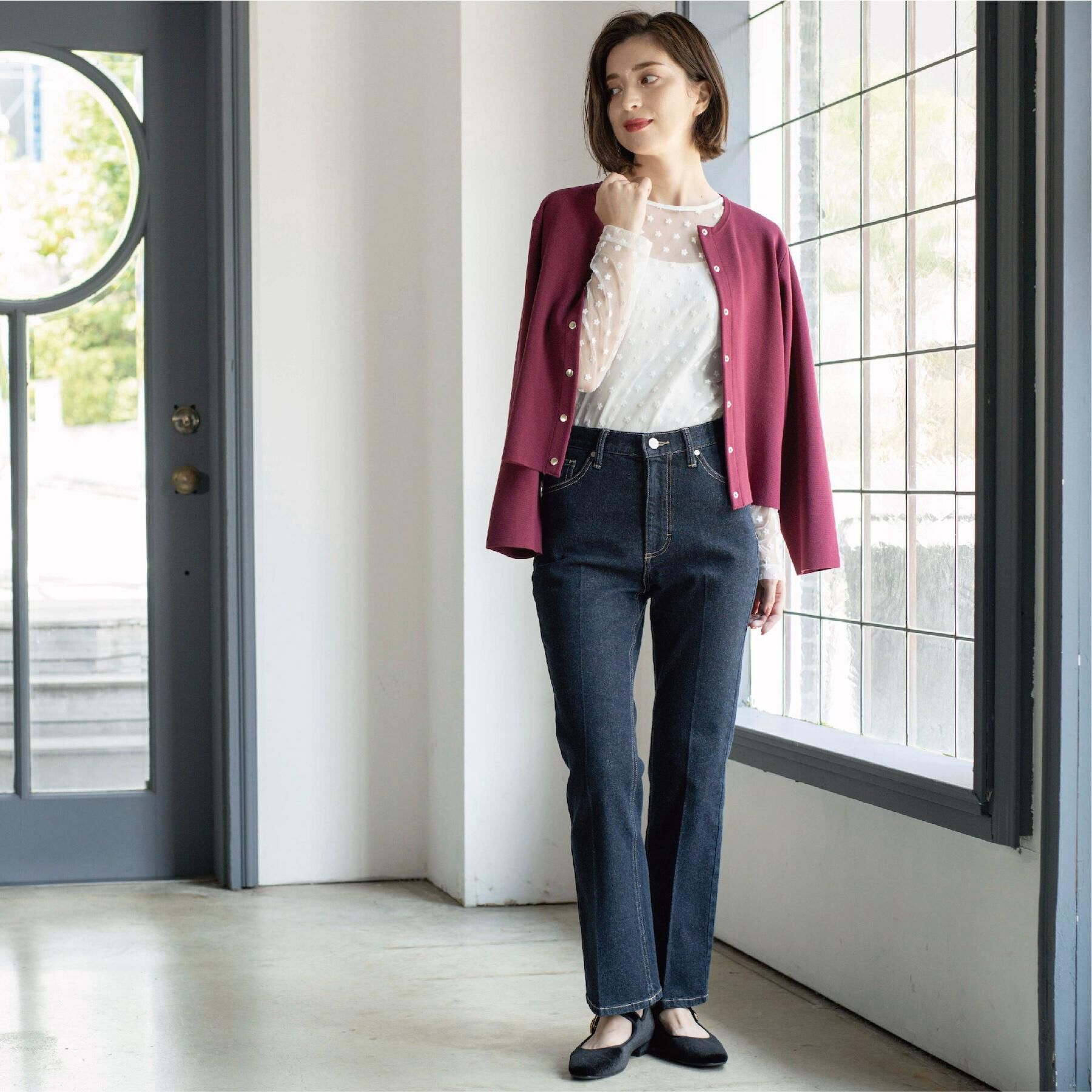 OPAQUE.CLIP「ストレッチセミフレアデニム【洗濯機洗い可】《SS-LLサイズ》」|デニム|