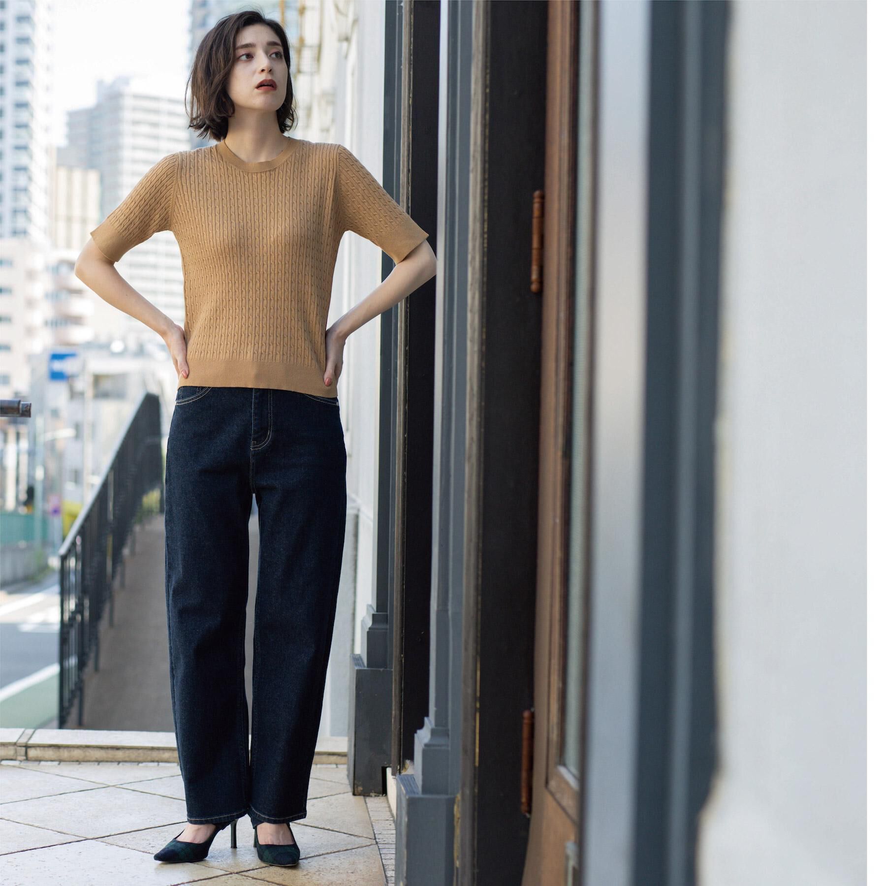 OPAQUE.CLIP「ケーブルハーフスリーブニット【UVケア/洗濯機OK】《6col/S～LL》」|ニット・セーター|