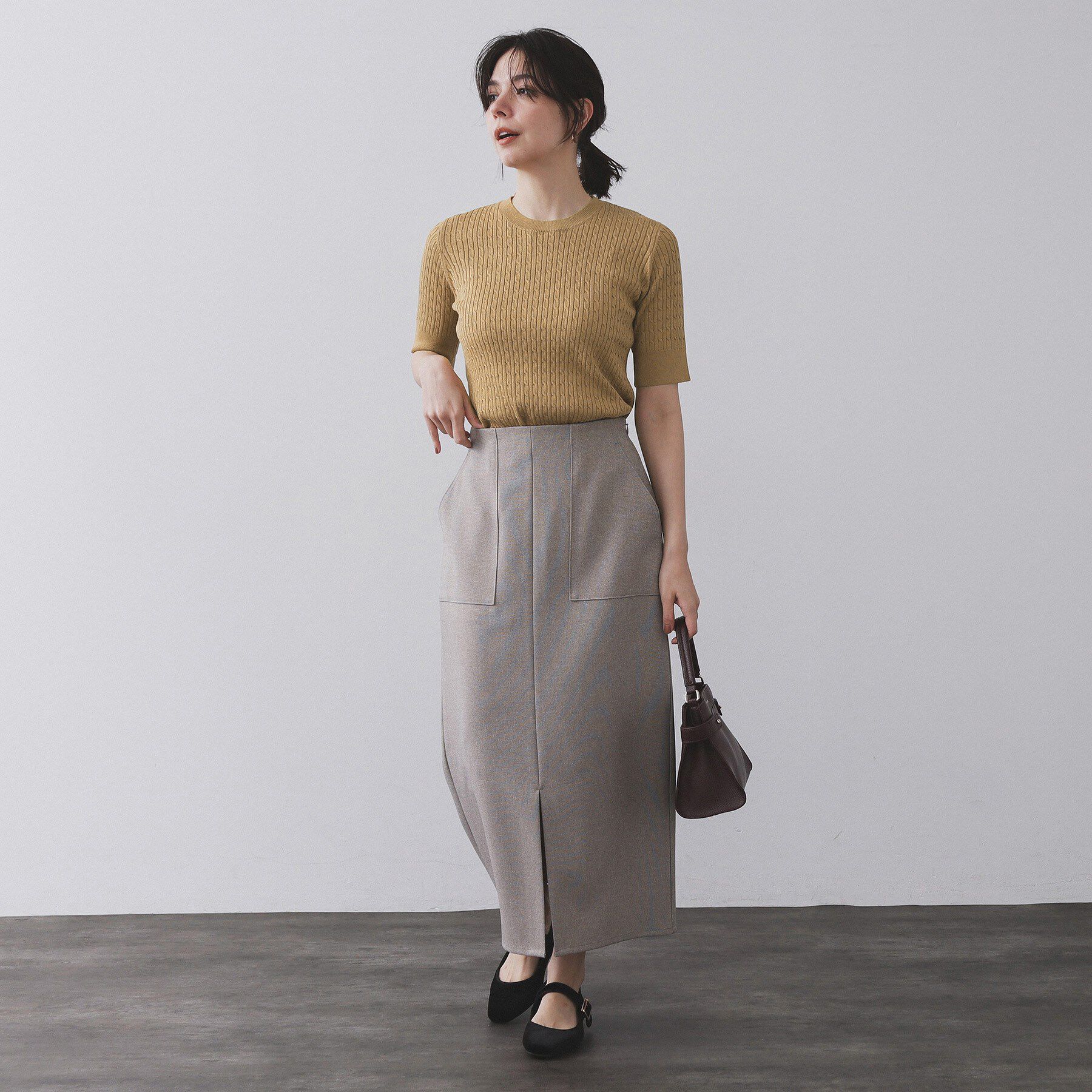 OPAQUE.CLIP「ケーブルハーフスリーブニット【UVケア/洗濯機OK】《6col/S～LL》」|ニット・セーター|