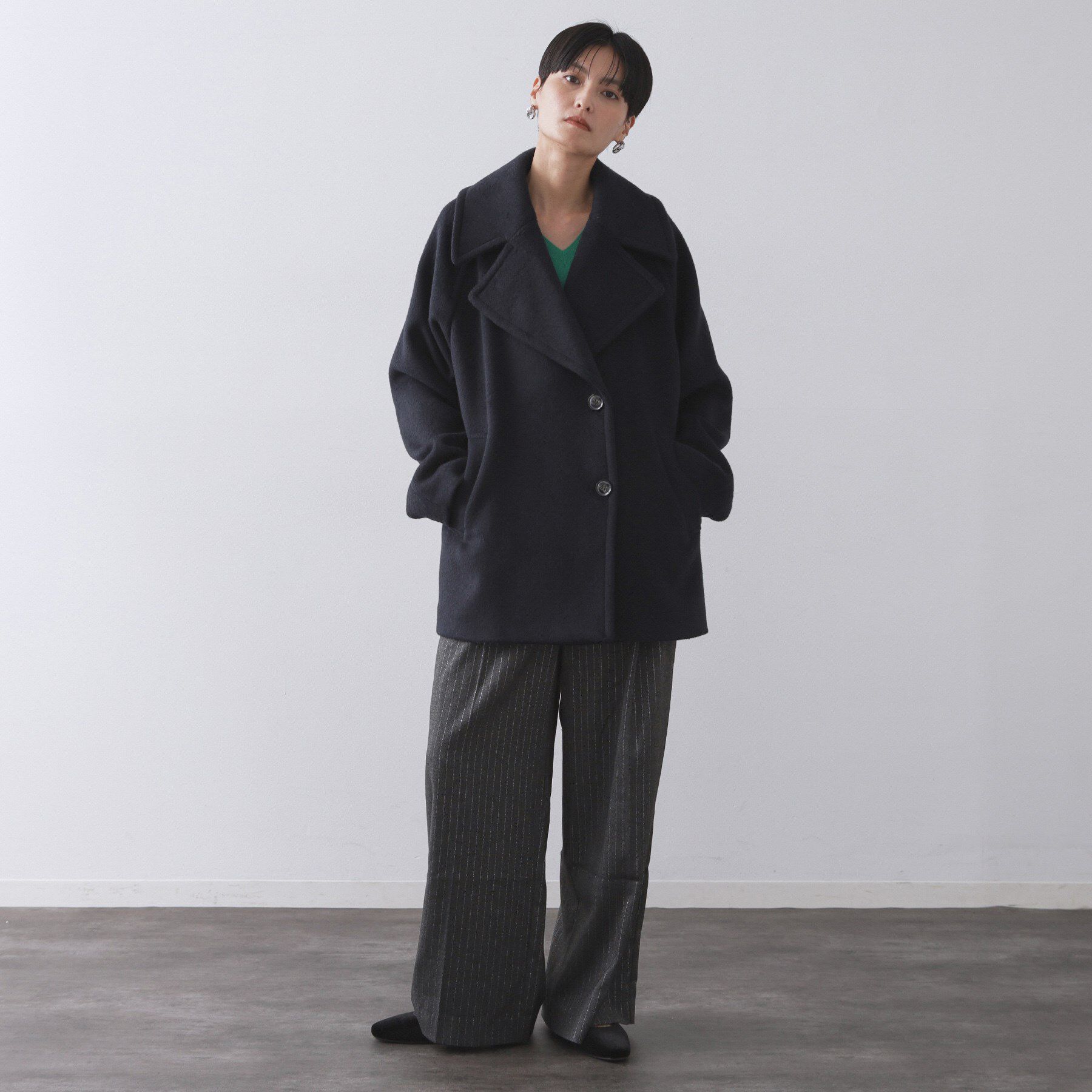 OPAQUE.CLIP「カシミヤブレンドウールミドルピーコート」|ピーコート|