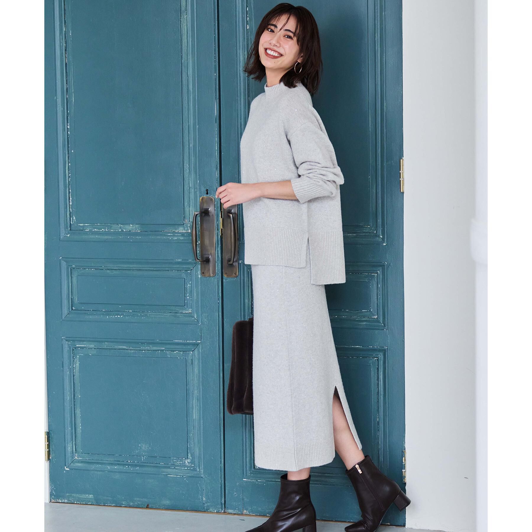 OPAQUE.CLIP「ラメスパンコールナロースカート/セットアップ対応可【洗濯機OK】」|スカート|