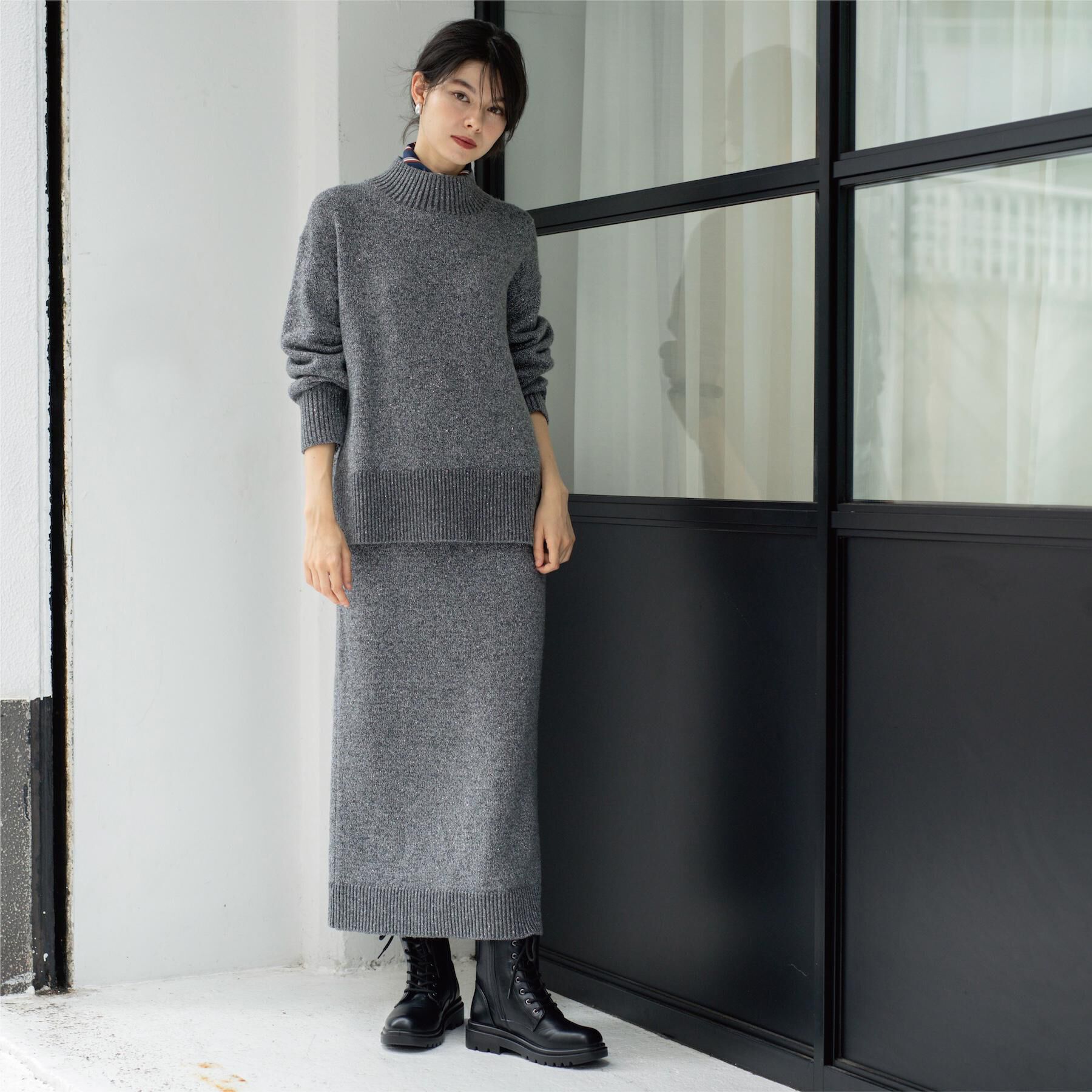 OPAQUE.CLIP「ラメスパンコールナロースカート/セットアップ対応可【洗濯機OK】」|スカート|