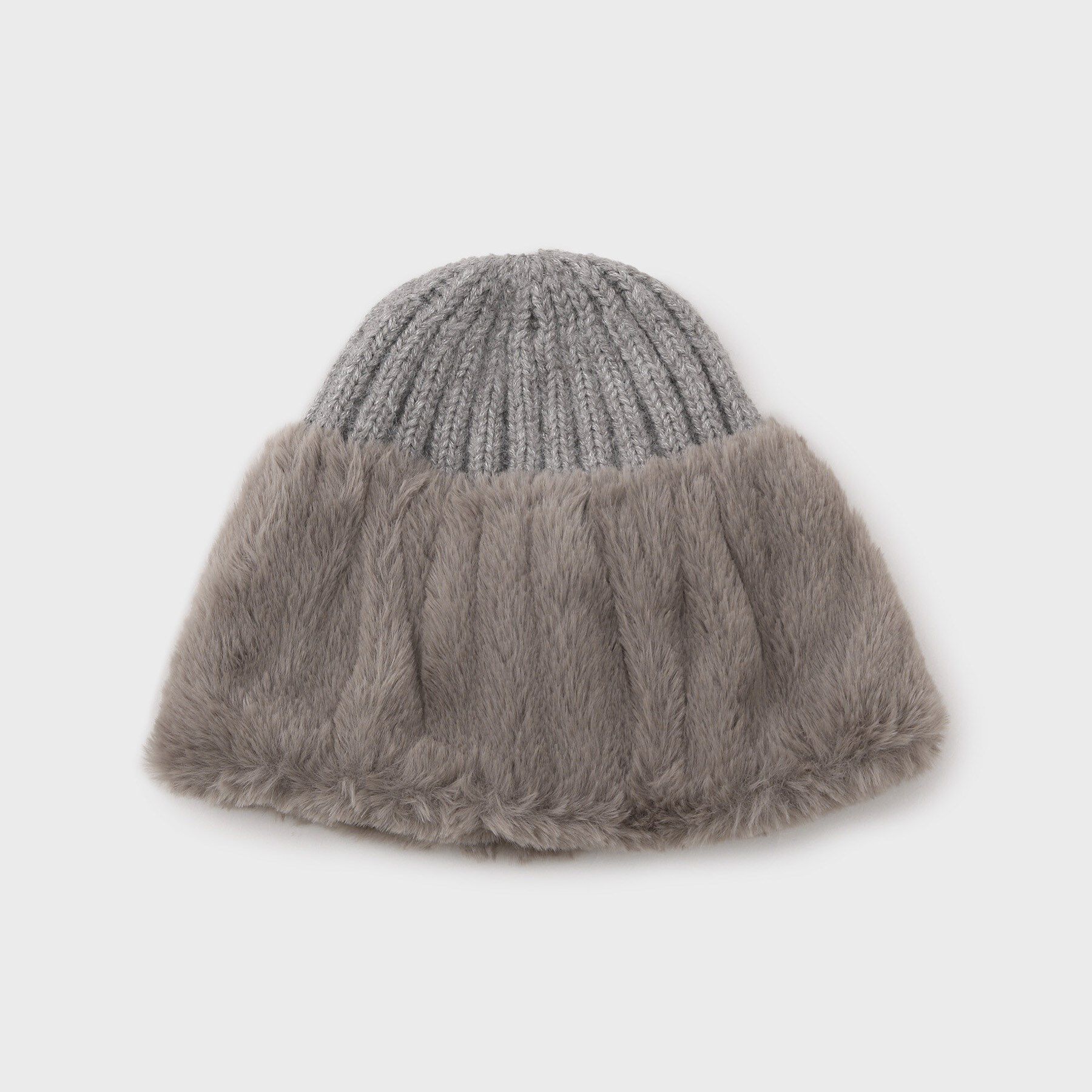 OPAQUE.CLIP「フェイクファー付きニットワッチ」|ニット帽|グレー(012)