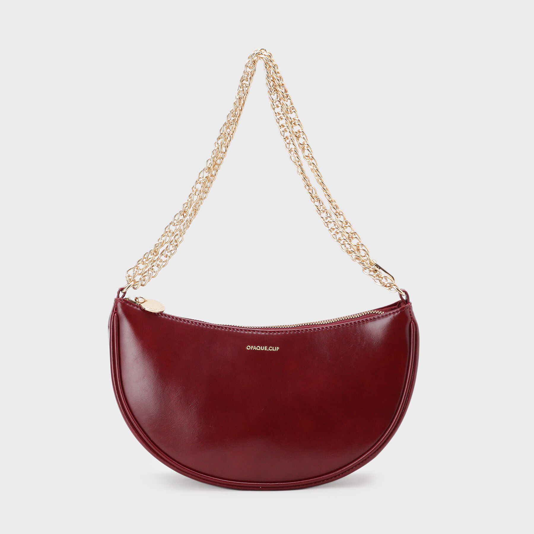 OPAQUE.CLIP「【2WAY】オイル調合皮チェーンハンドルムーンミドルバッグ」|ハンドバッグ|