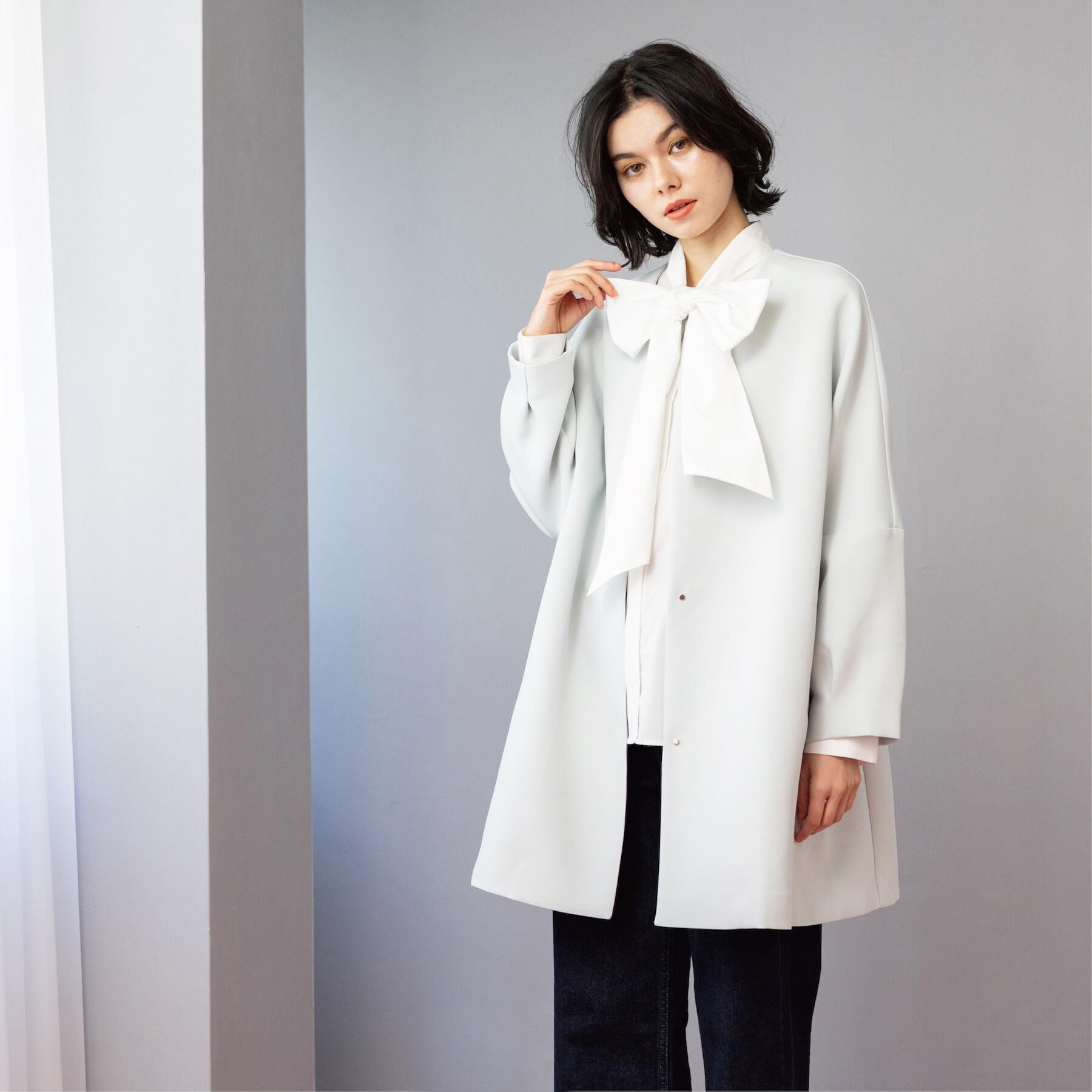 OPAQUE.CLIP「フォルムスリーブミドルコート【洗濯機OK】」|ノーカラーコート|ミントグリーン(02