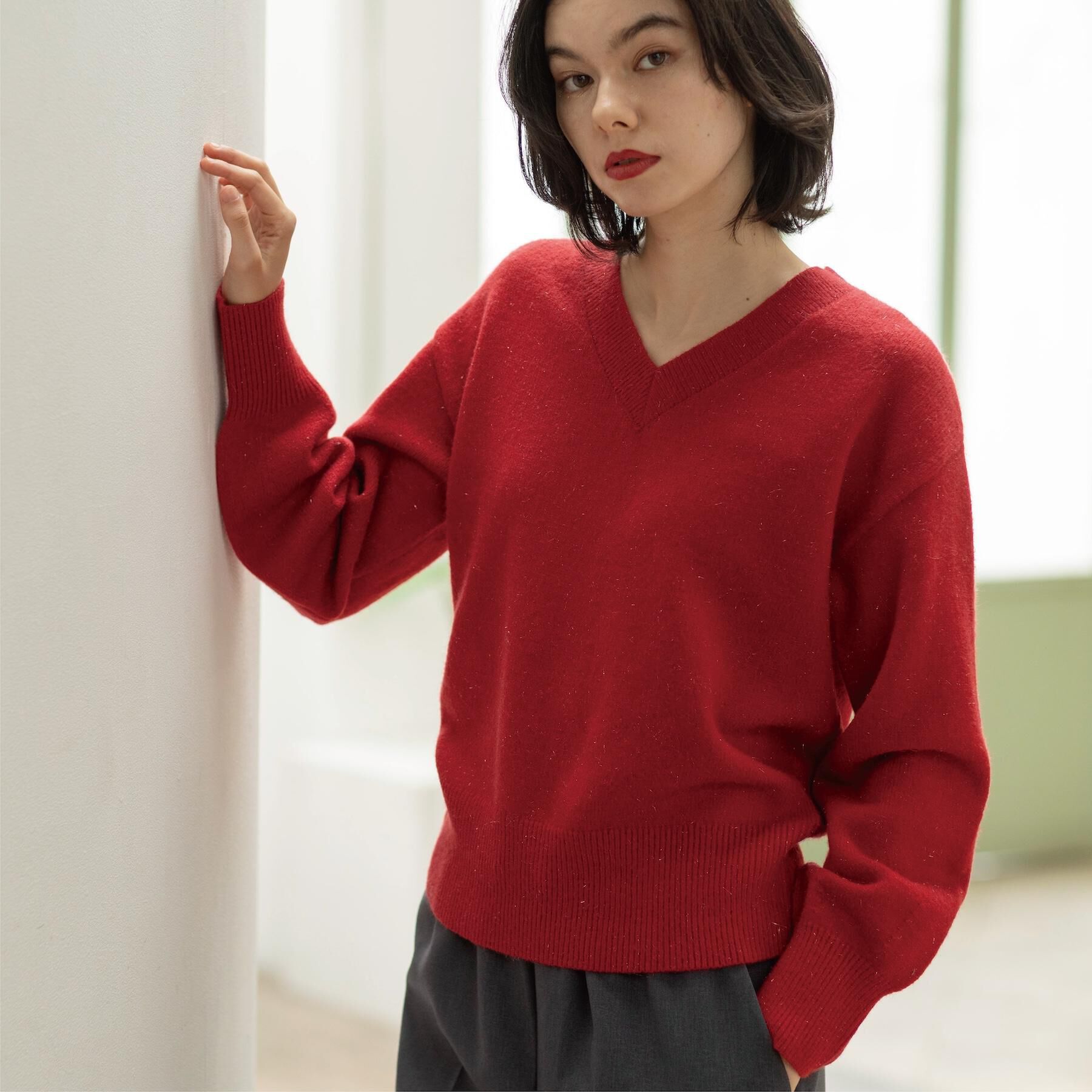 OPAQUE.CLIP「Vネックラメニット【洗濯機OK】」|ニット・セーター|