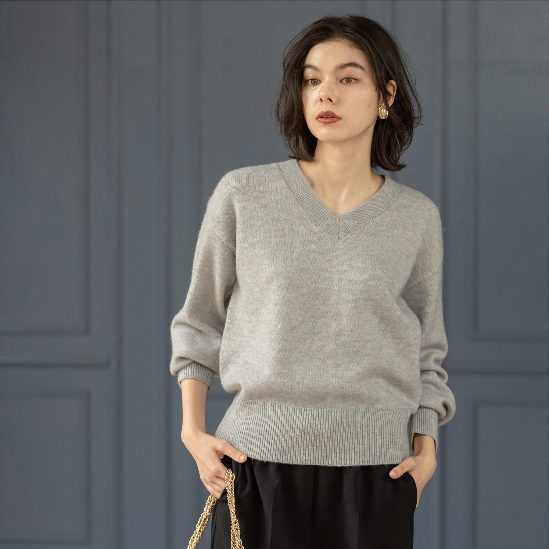 OPAQUE.CLIP「Vネックラメニット【洗濯機OK】」|ニット・セーター|