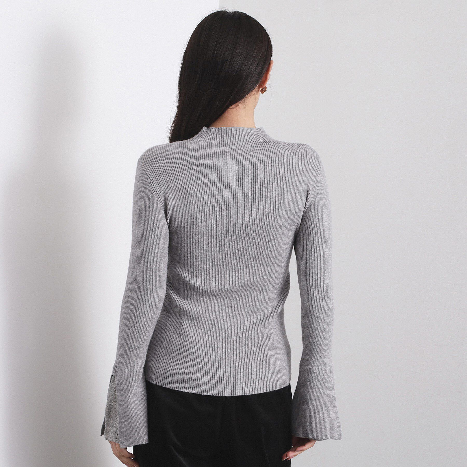 OPAQUE.CLIP「レースフレアハイネックリブニット【洗濯機OK】」|ニット・セーター|