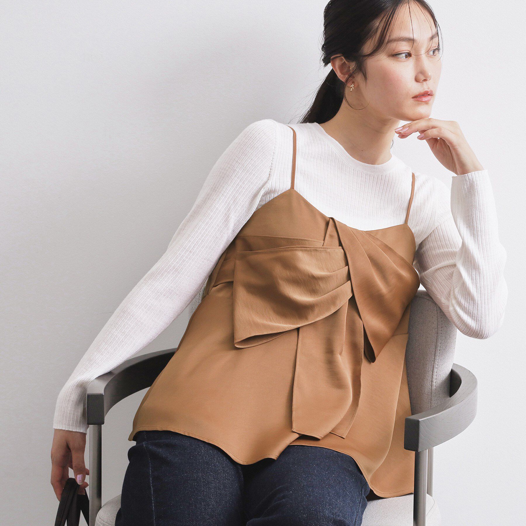 OPAQUE.CLIP「サテンキャミブラウス【洗濯機OK】」|シャツ・ブラウス|キャメルブラウン(0