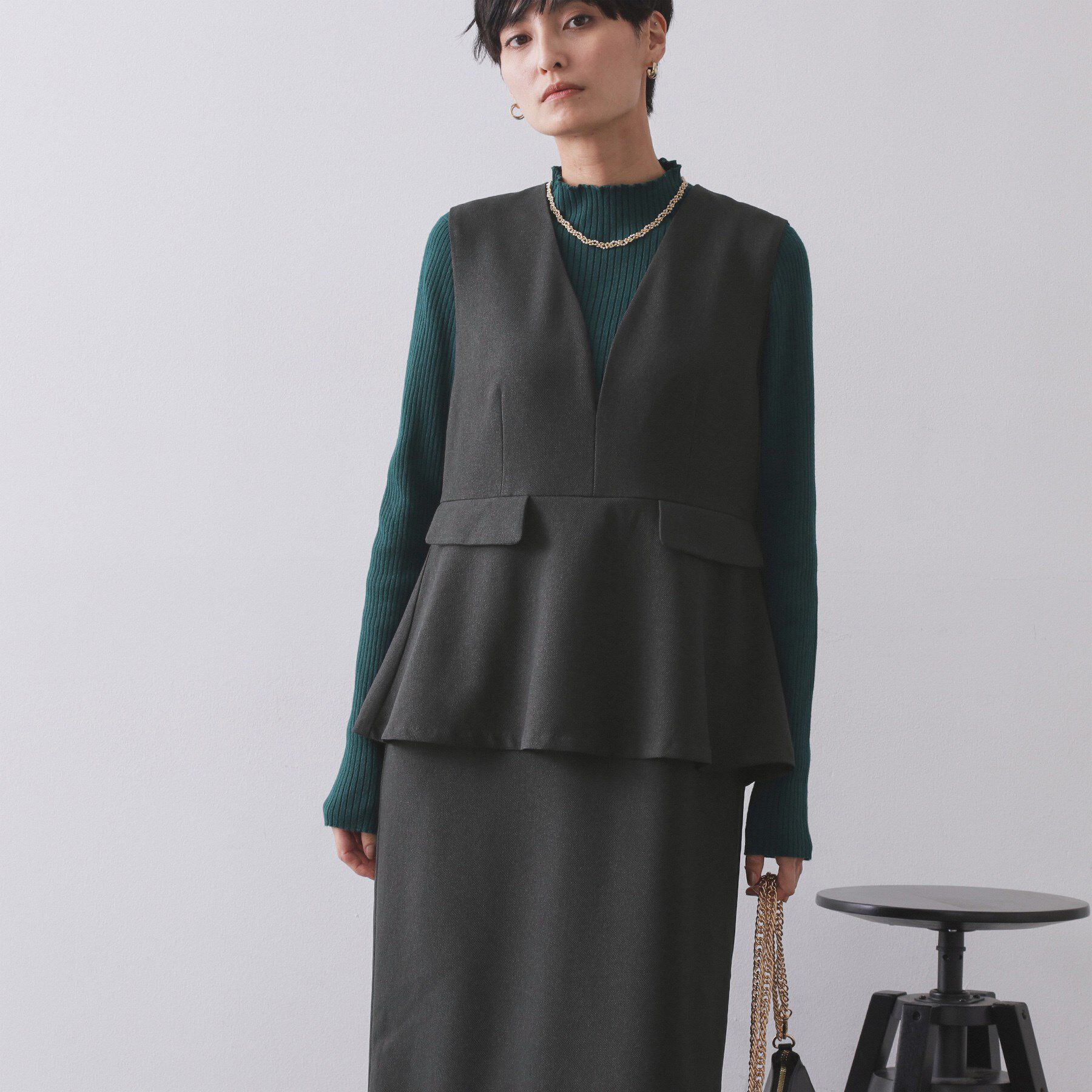 OPAQUE.CLIP「ペプラムデザインジャンパースカート【洗濯機OK】」|ワンピース|