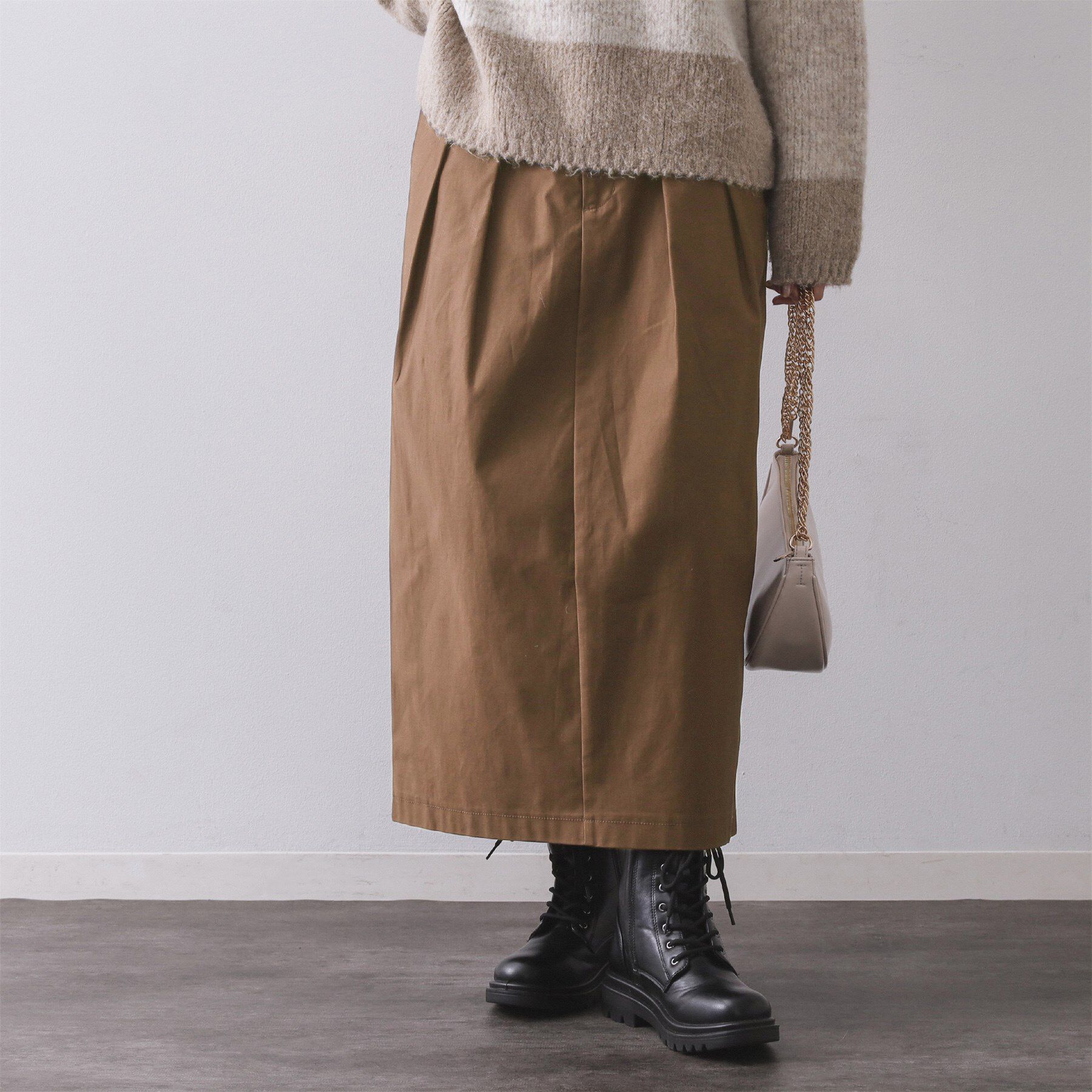 OPAQUE.CLIP「ストレッチタックナロースカート【洗濯機OK】」|スカート|ブラウン(044)