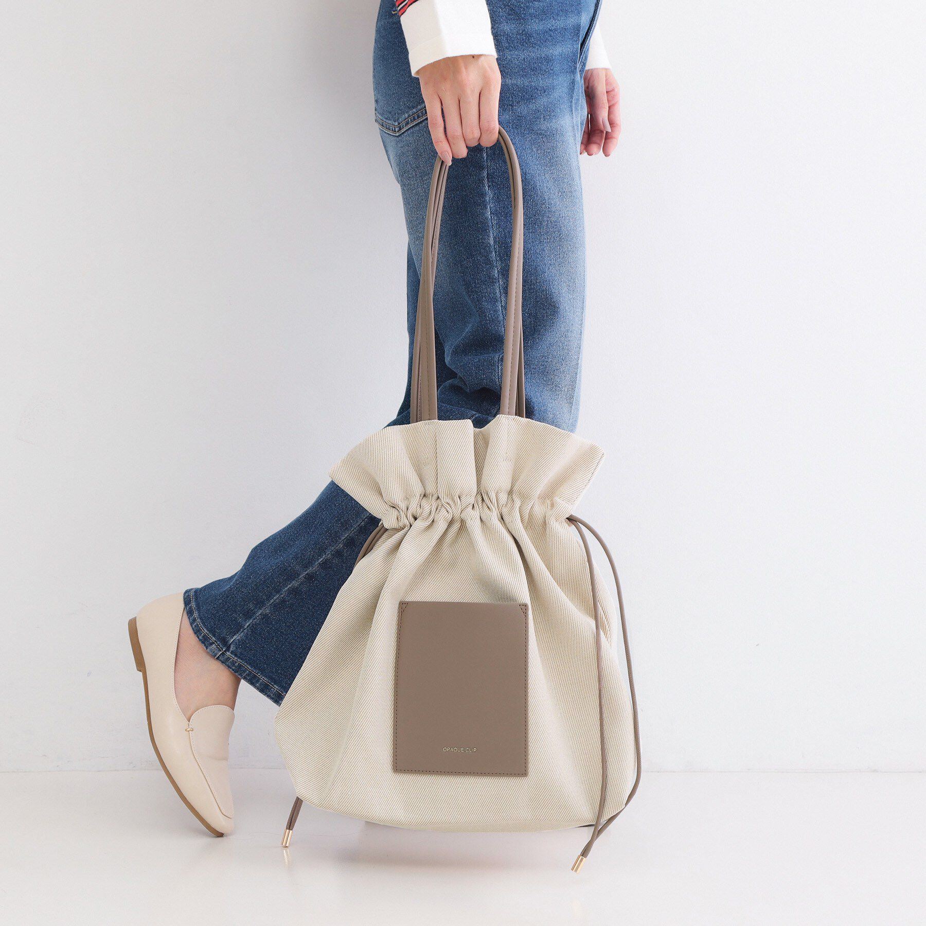 OPAQUE.CLIP「素材アソートドロストデザイン巾着トートバッグ【A4サイズ対応】」|トートバッグ|