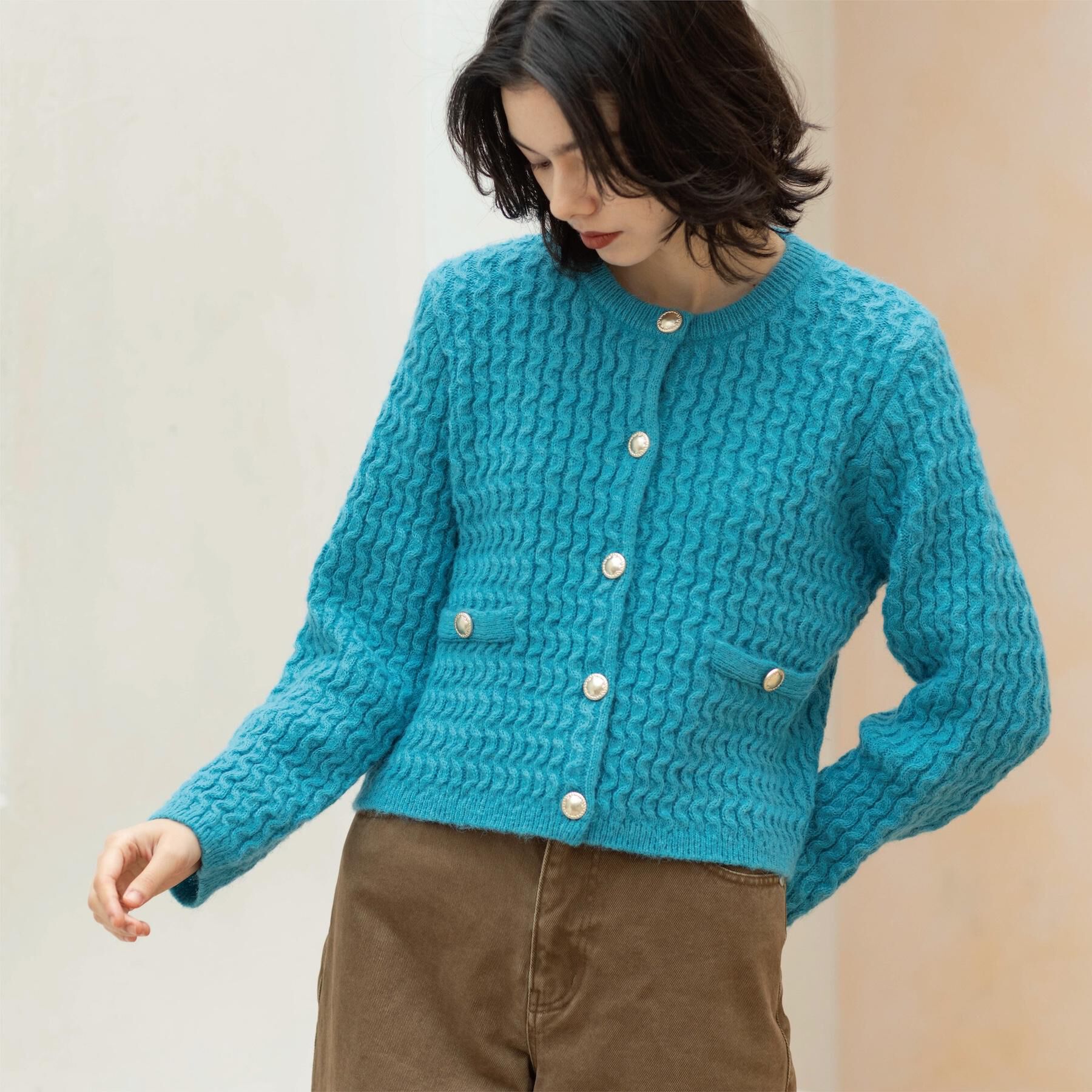 OPAQUE.CLIP「モヘヤタッチケーブル金ボタンカーディガン【洗濯機OK】」|カーディガン|