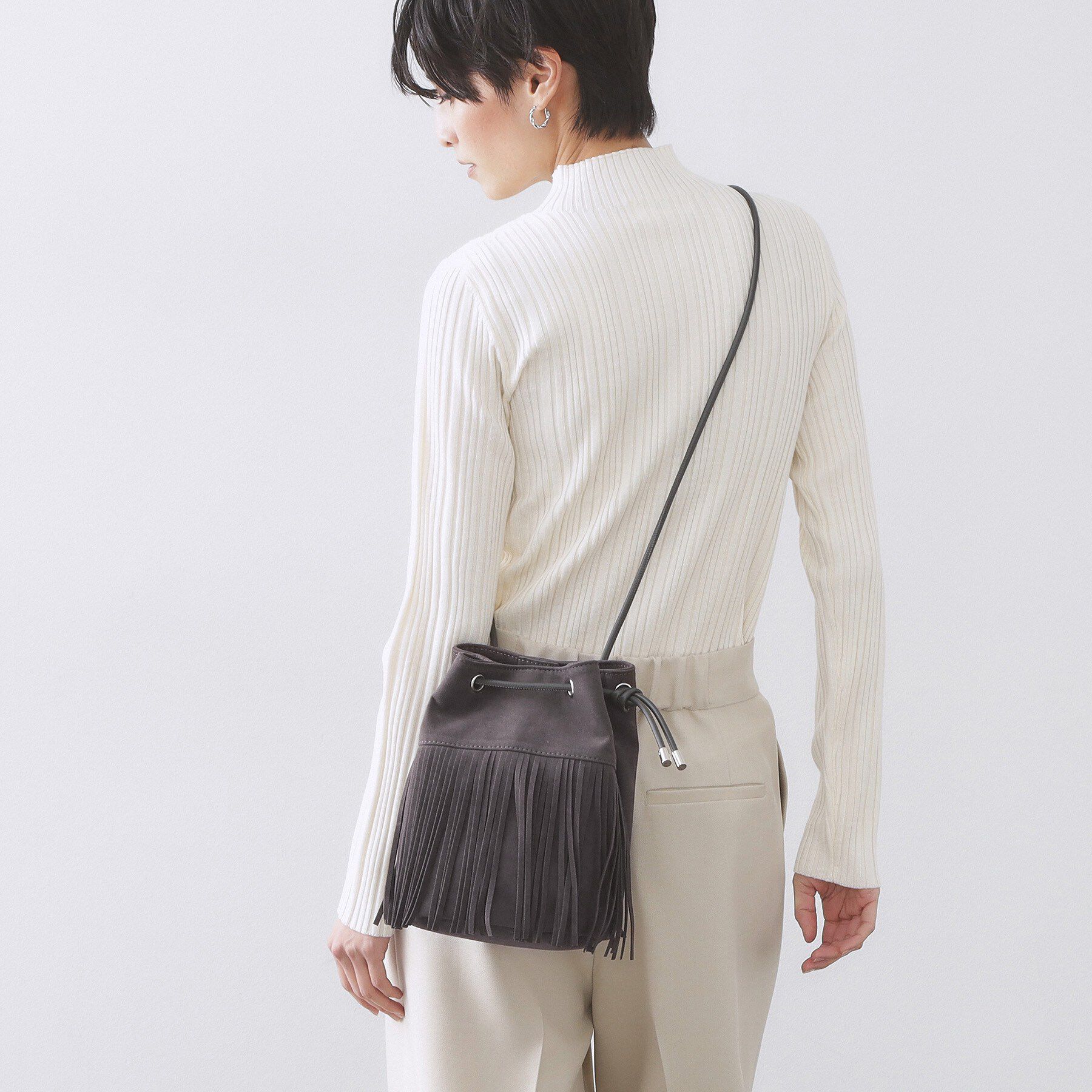 OPAQUE.CLIP「【2WAY】フリンジ巾着ミニトート」|トートバッグ|