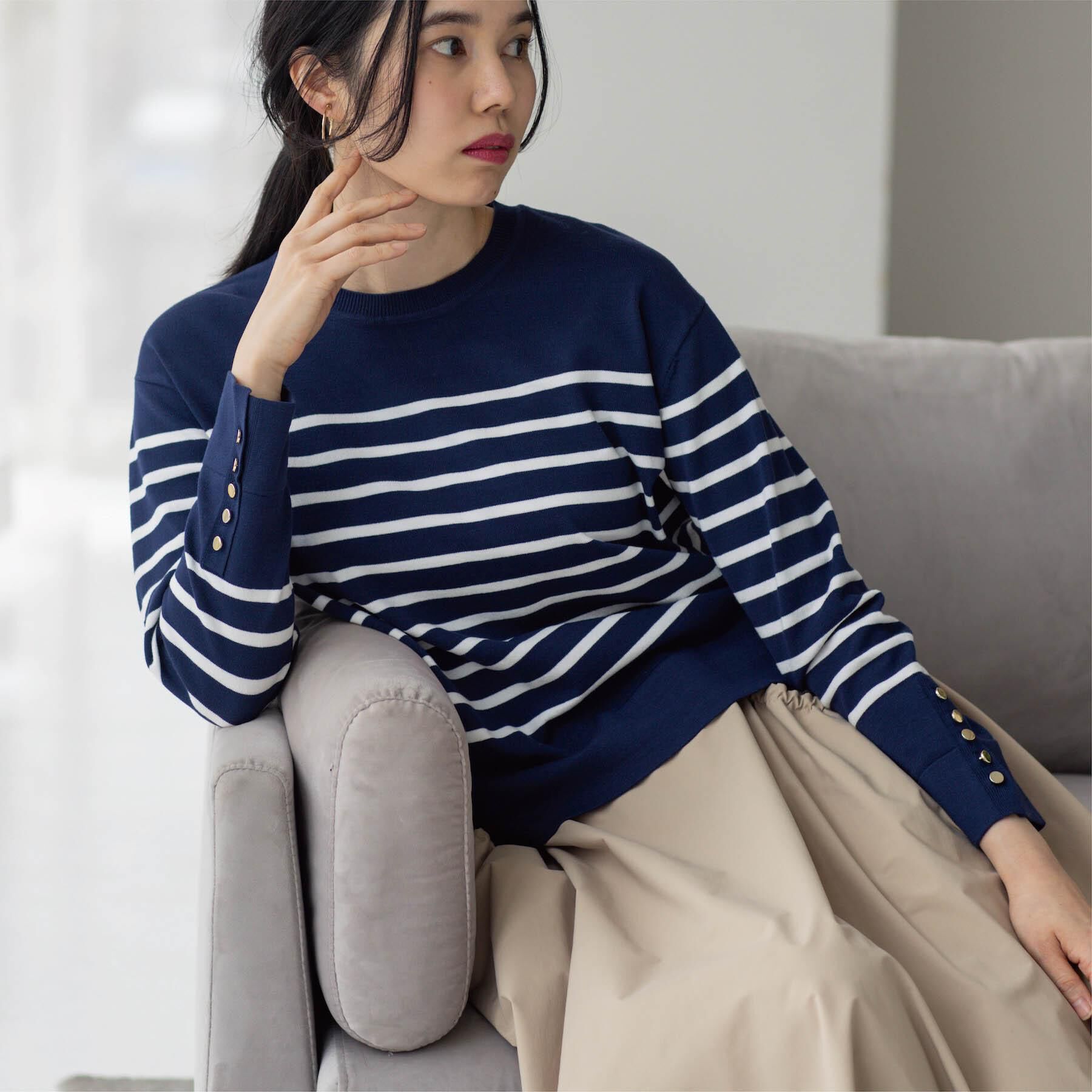OPAQUE.CLIP「金ボタン使いリラクシーニット【洗濯機OK】」|ニット・セーター|ネイビー(394)