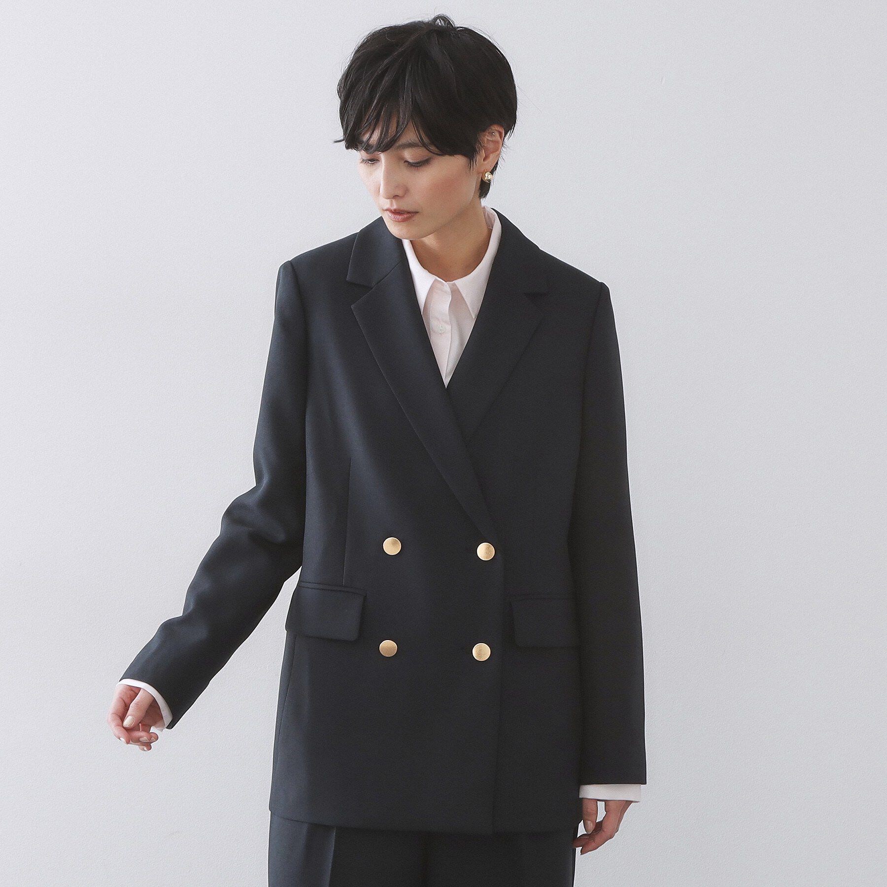 OPAQUE.CLIP「金ボタンダブルブレストテーラードジャケット/セットアップ対応【洗える】《S～LL》」|テーラードジャケット|