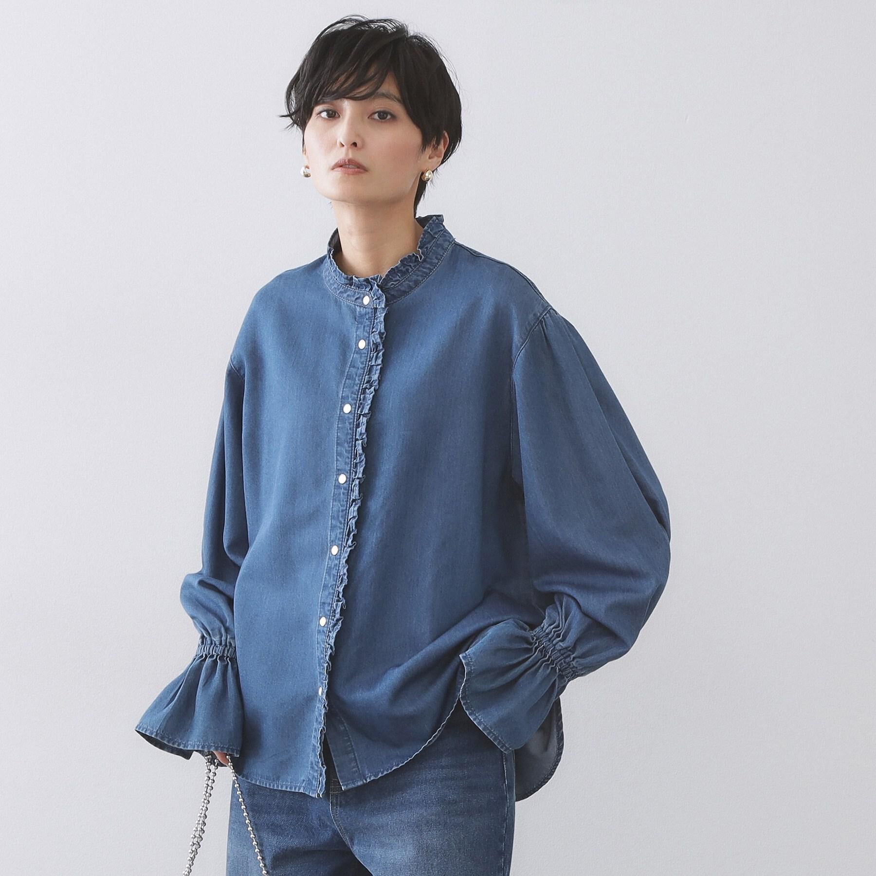 OPAQUE.CLIP「セルロース混デニムフリルブラウス【洗濯機OK】」|シャツ・ブラウス|
