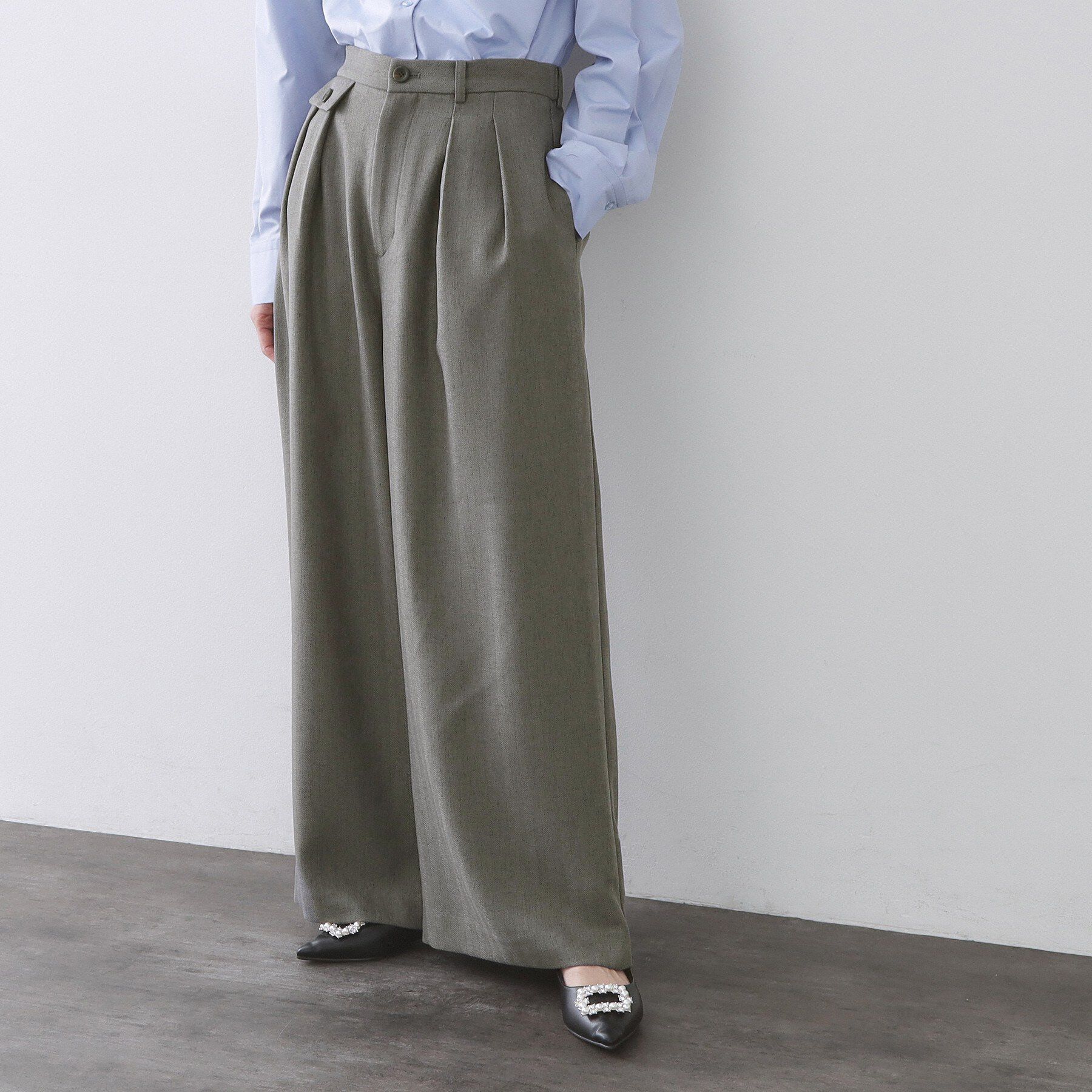 OPAQUE.CLIP「ヘリンボーンタックワイドパンツ【洗濯機OK】」|その他|チャコールグレー(4