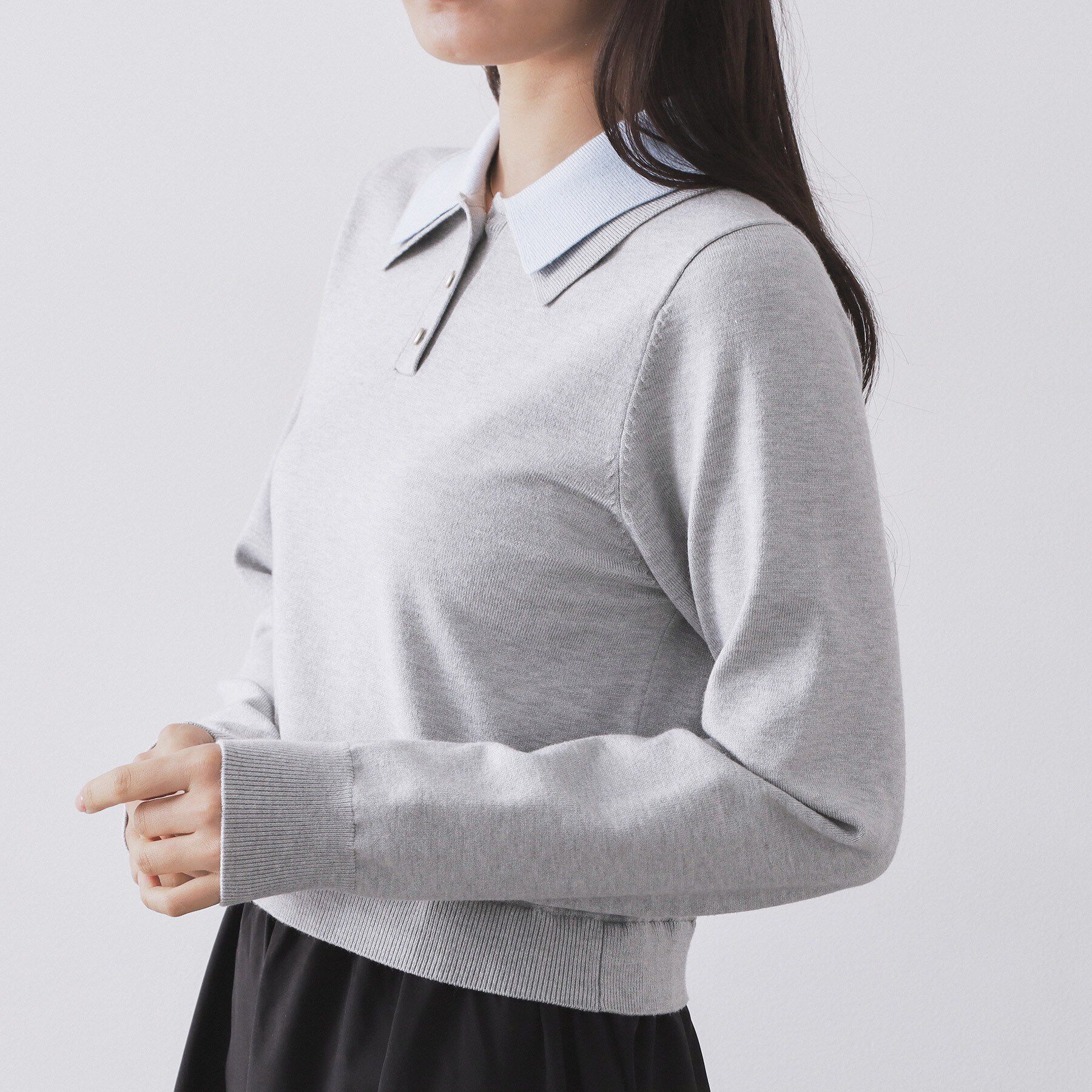 OPAQUE.CLIP「ダブルポロ衿ニットドッキングワンピース【洗濯機OK】」|ワンピース|