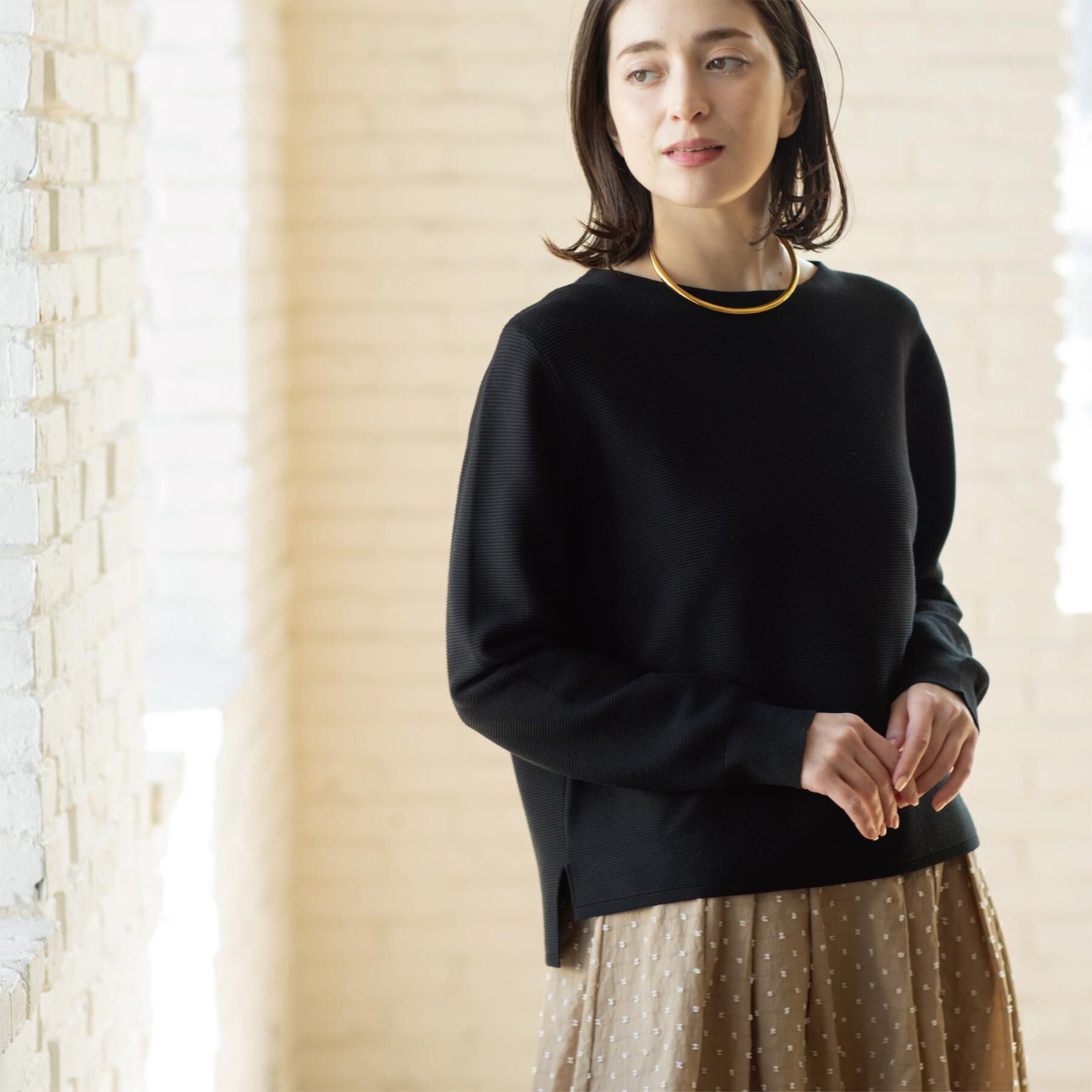 OPAQUE.CLIP「ボートネックガーターニット/オーガニックコットン混【洗濯機OK/UVケア】《6col》」|ニット・セーター|