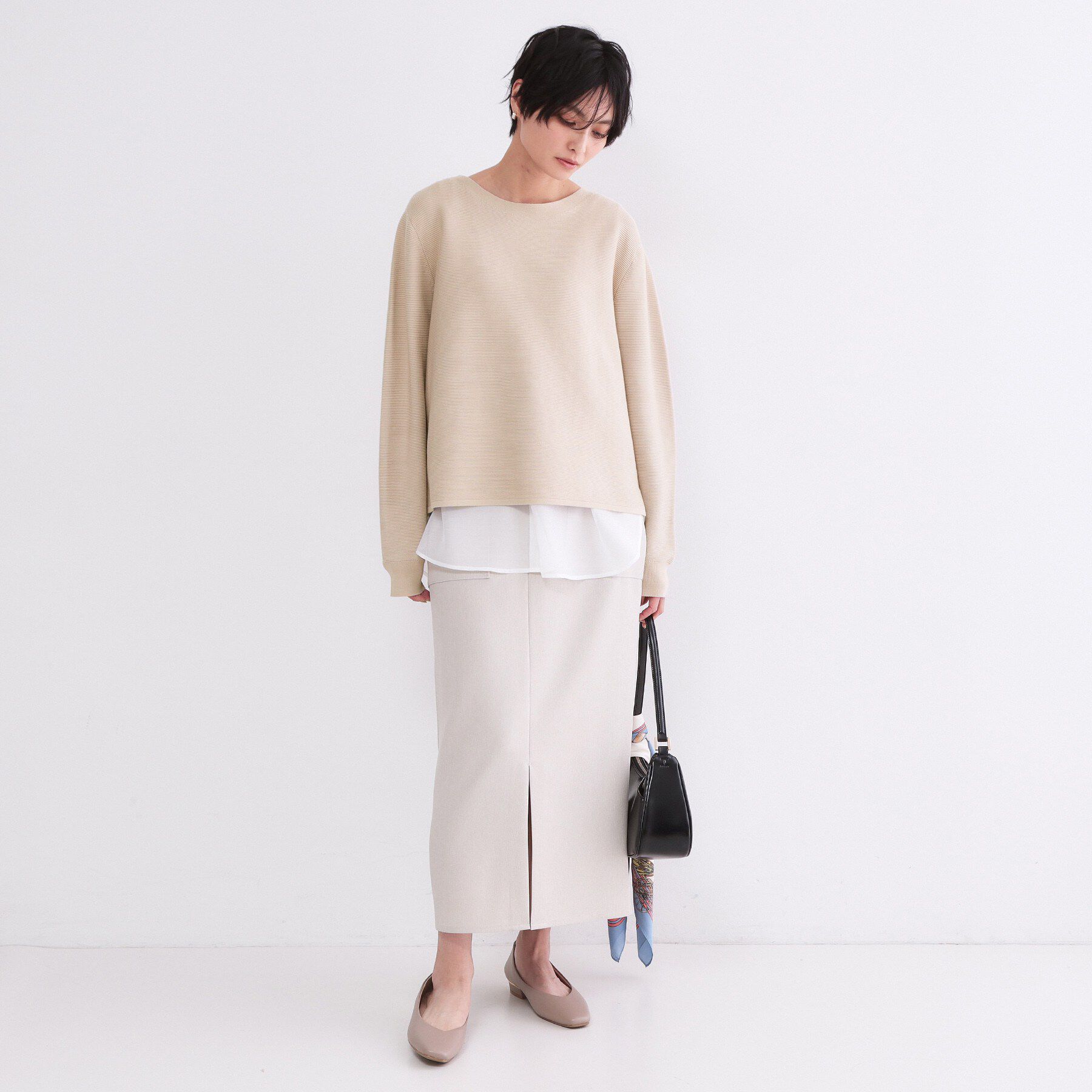 OPAQUE.CLIP「ボートネックガーターニット/オーガニックコットン混【洗濯機OK/UVケア】《6col》」|ニット・セーター|