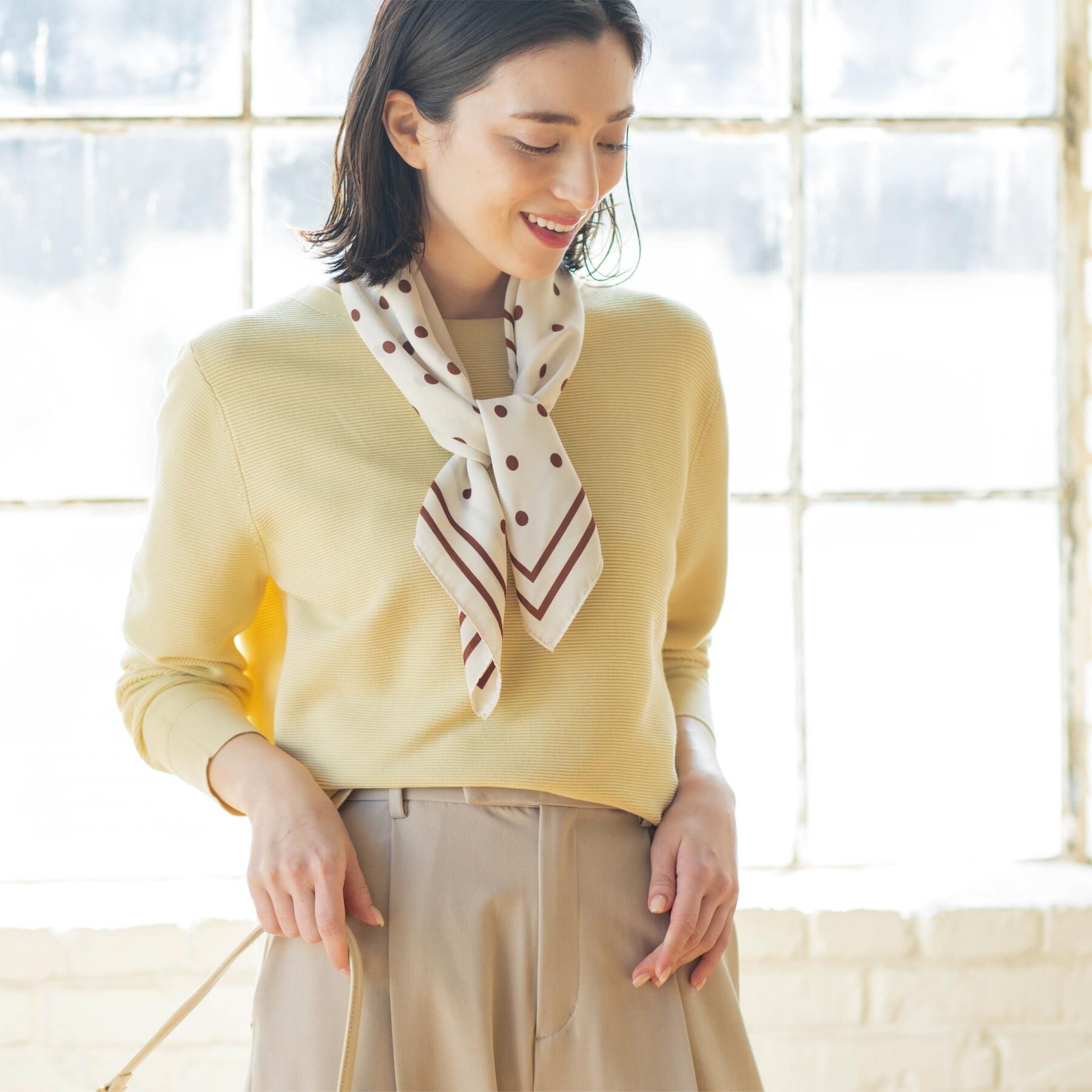 OPAQUE.CLIP「ボートネックガーターニット/オーガニックコットン混【洗濯機OK/UVケア】《6col》」|ニット・セーター|ライトイエロー(83