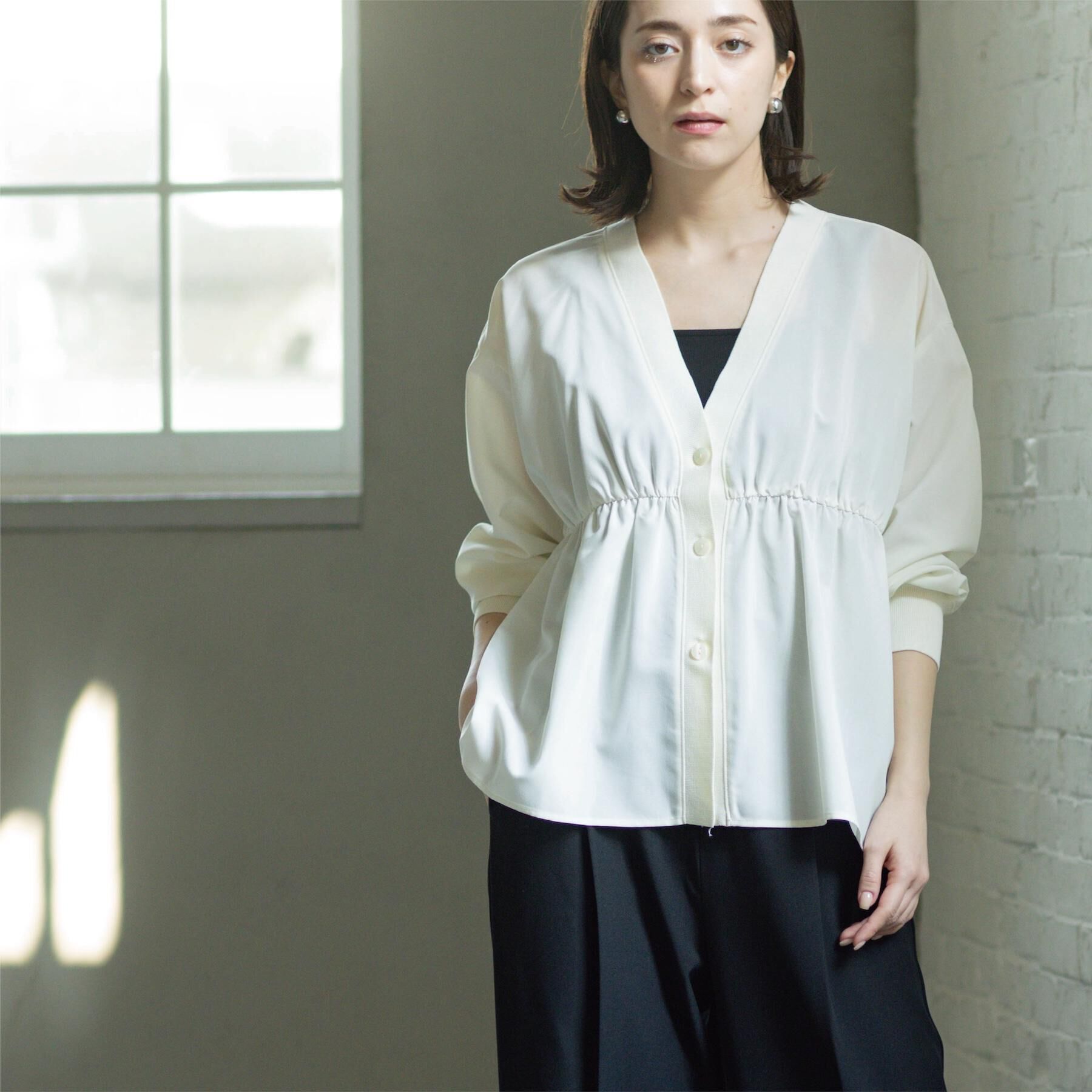 OPAQUE.CLIP「ブラウス風Vネックカーディガン【洗濯機OK】」|カーディガン|