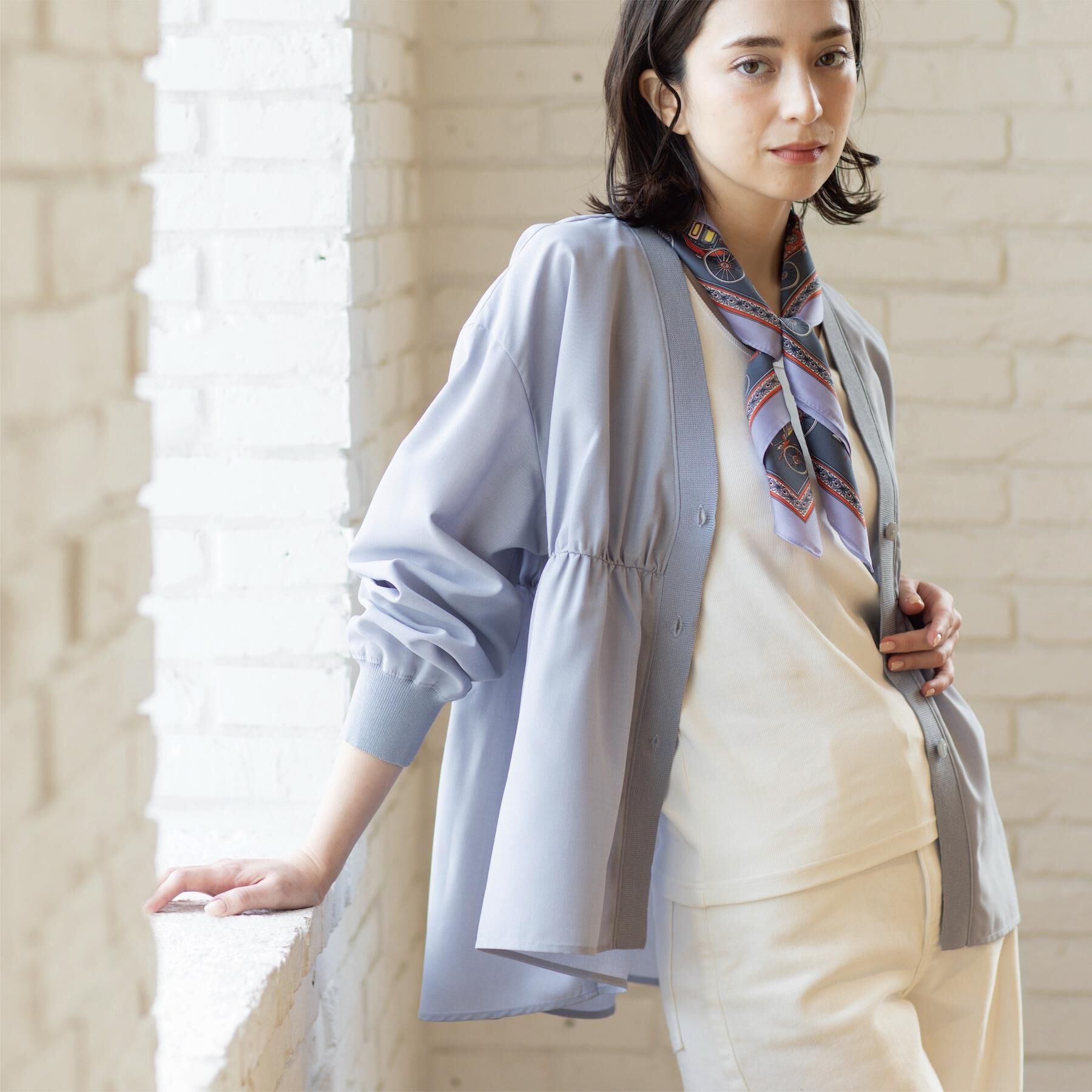 OPAQUE.CLIP「ブラウス風Vネックカーディガン【洗濯機OK】」|カーディガン|