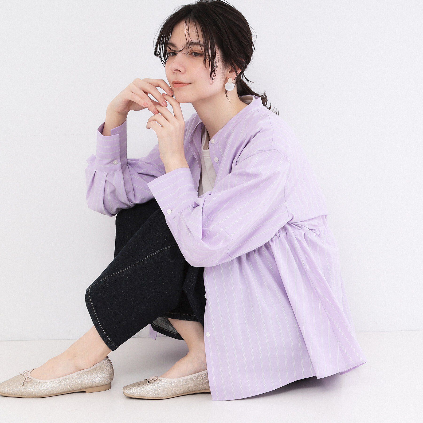 OPAQUE.CLIP「ストライプペプラムデザインブラウス【洗濯機OK】」|シャツ・ブラウス|