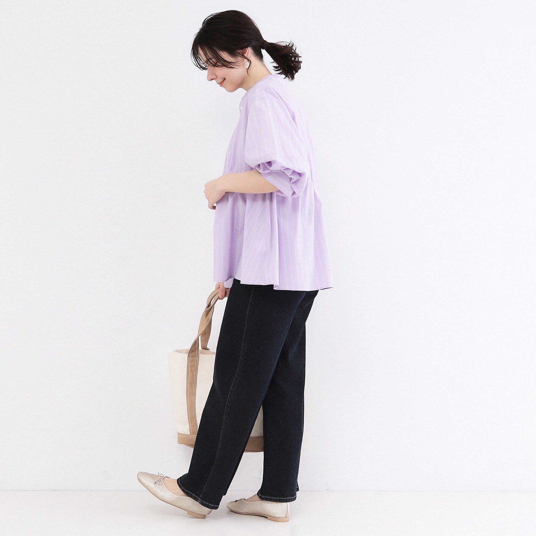 OPAQUE.CLIP「ストライプペプラムデザインブラウス【洗濯機OK】」|シャツ・ブラウス|