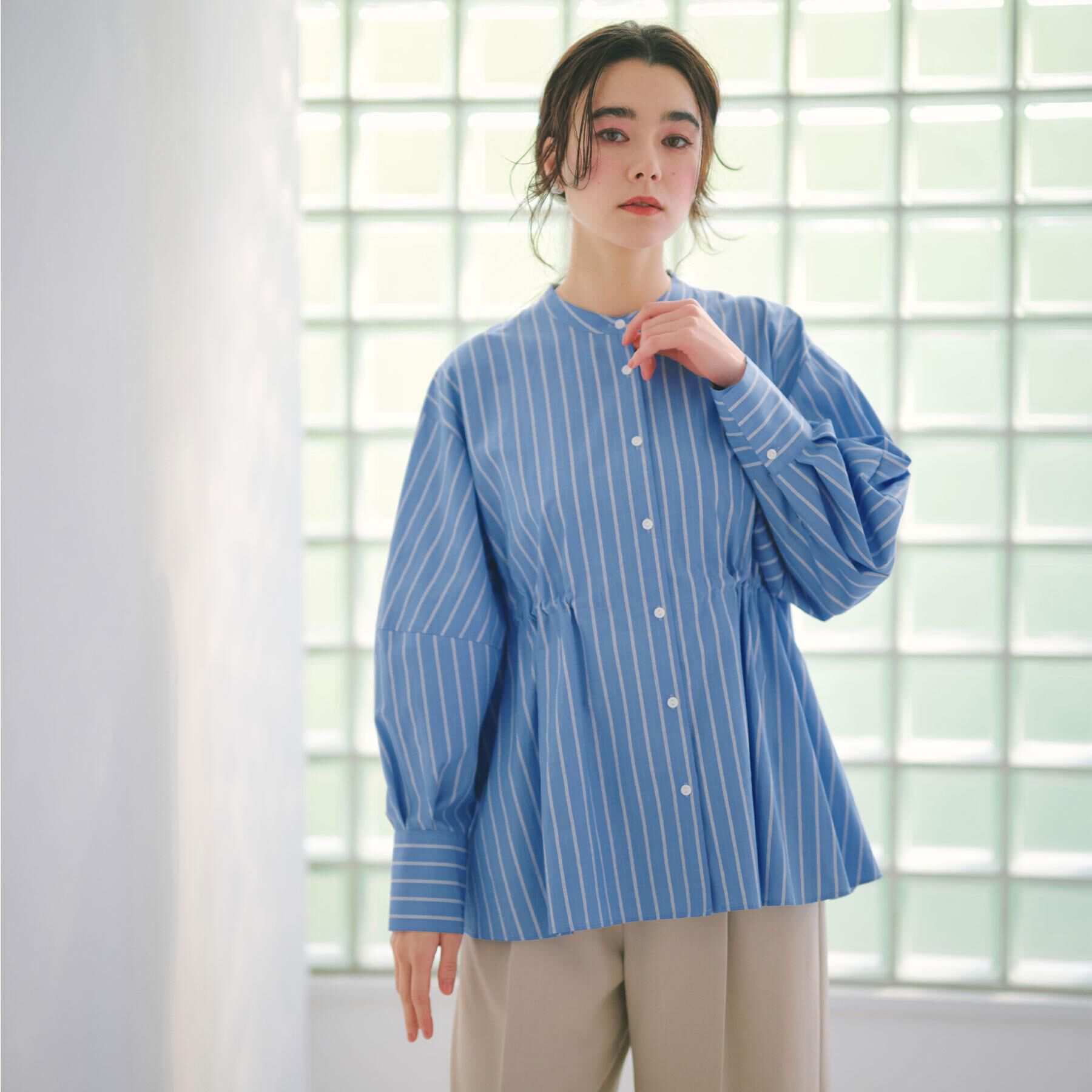 OPAQUE.CLIP「ストライプペプラムデザインブラウス【洗濯機OK】」|シャツ・ブラウス|