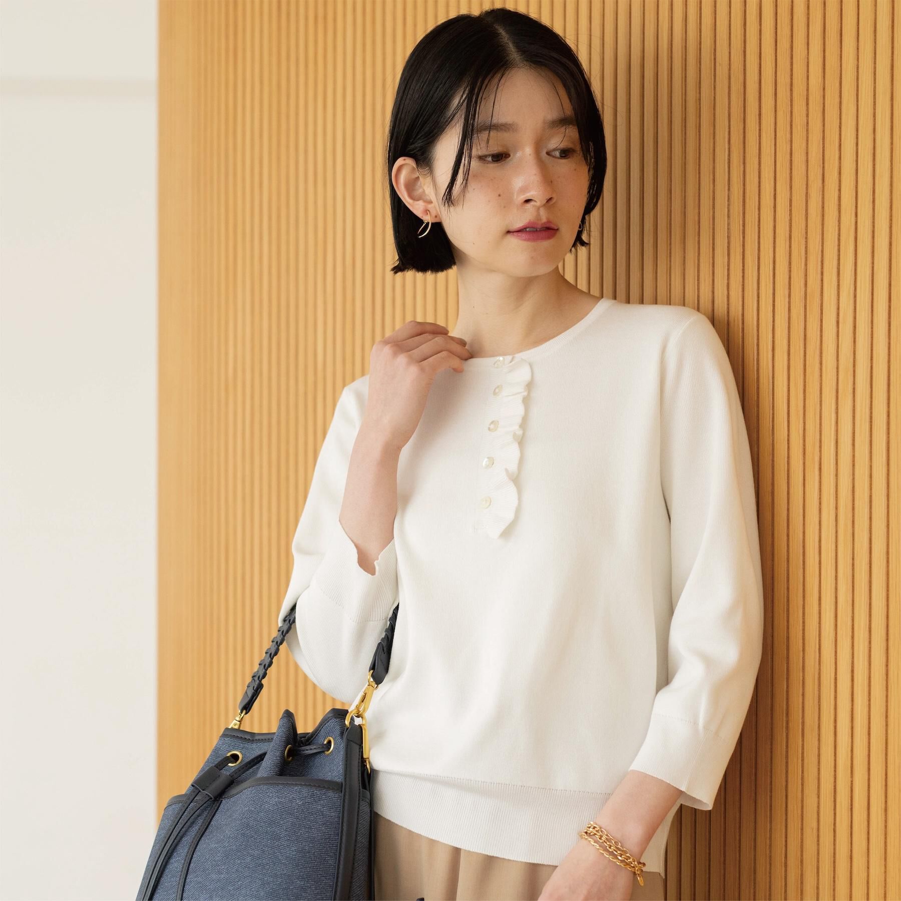 OPAQUE.CLIP「フリルヘンリーネックニット【洗濯機OK/抗ピル】」|ニット・セーター|