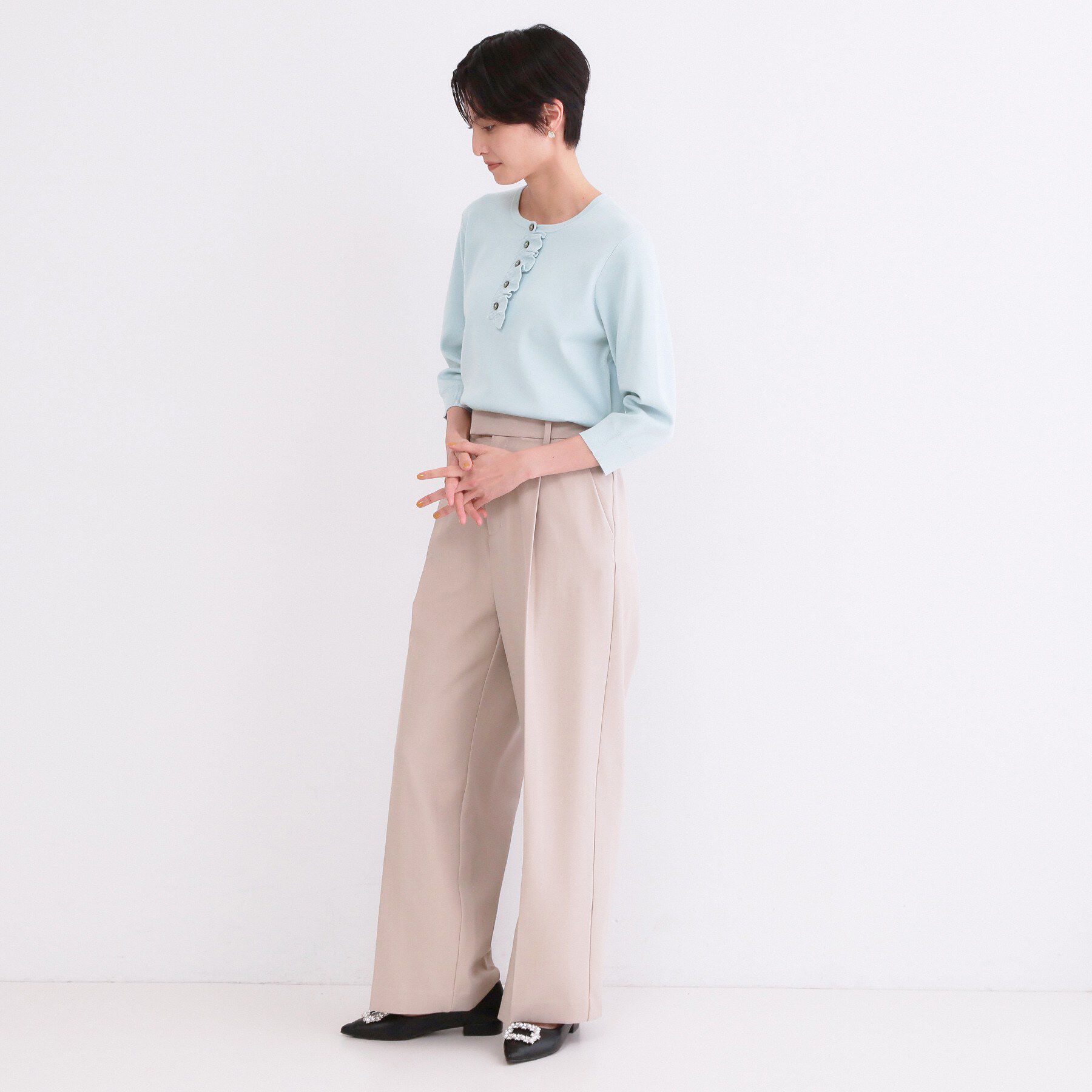 OPAQUE.CLIP「フリルヘンリーネックニット【洗濯機OK/抗ピル】」|ニット・セーター|