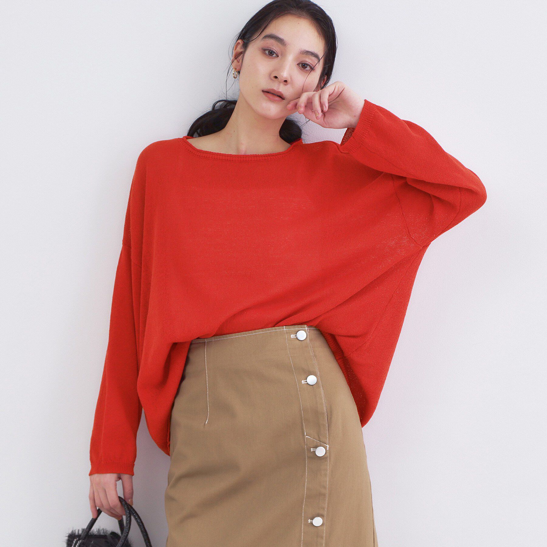 OPAQUE.CLIP「麻混リラクシーニット【洗濯機OK】」|ニット・セーター|レッド(062)