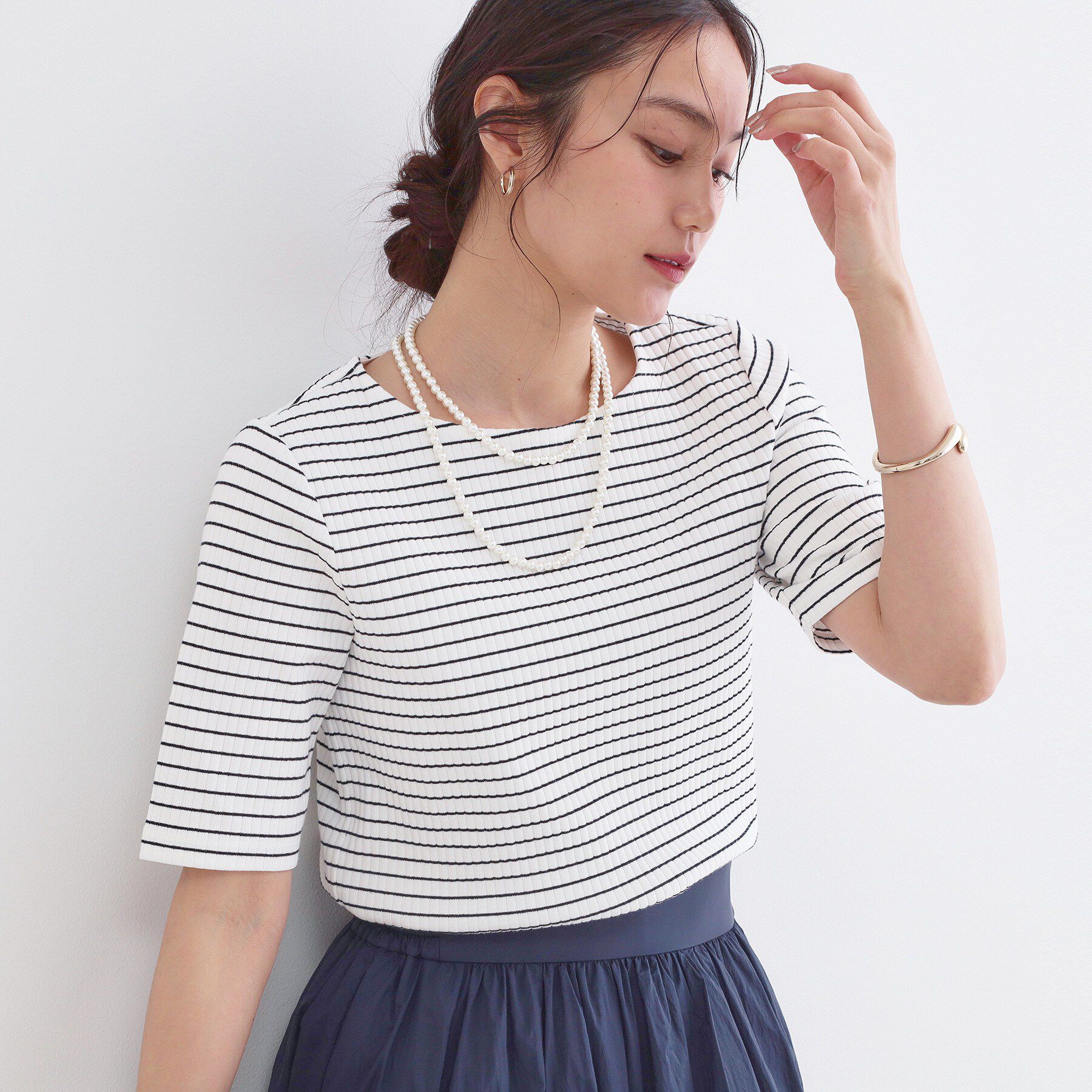 OPAQUE.CLIP「ベーシックリブボートネックカットソー【洗濯機OK】」|Tシャツ・カットソー|ホワイト(301)