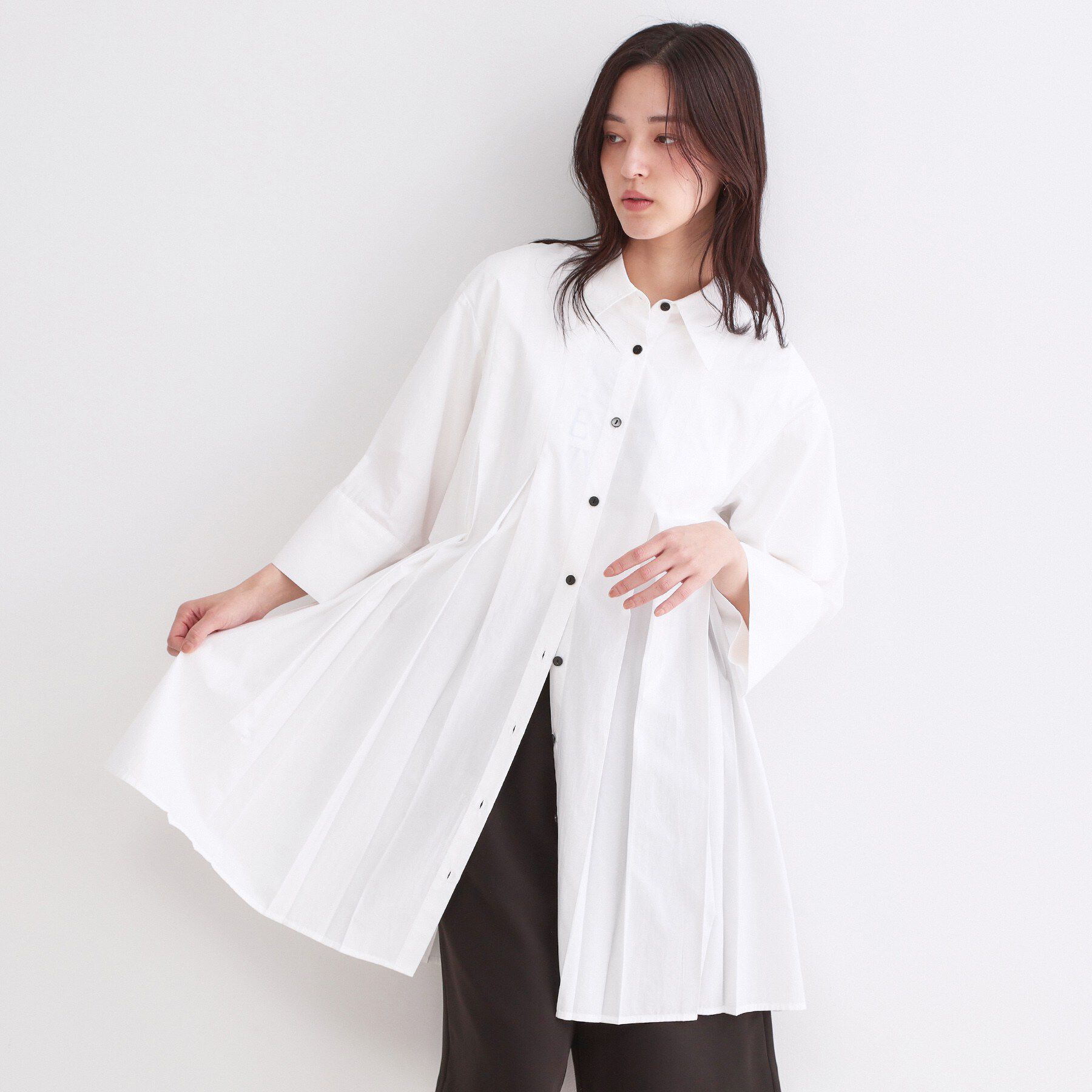 OPAQUE.CLIP「プリーツミニシャツワンピース【洗濯機OK】」|ワンピース|ホワイト(001)