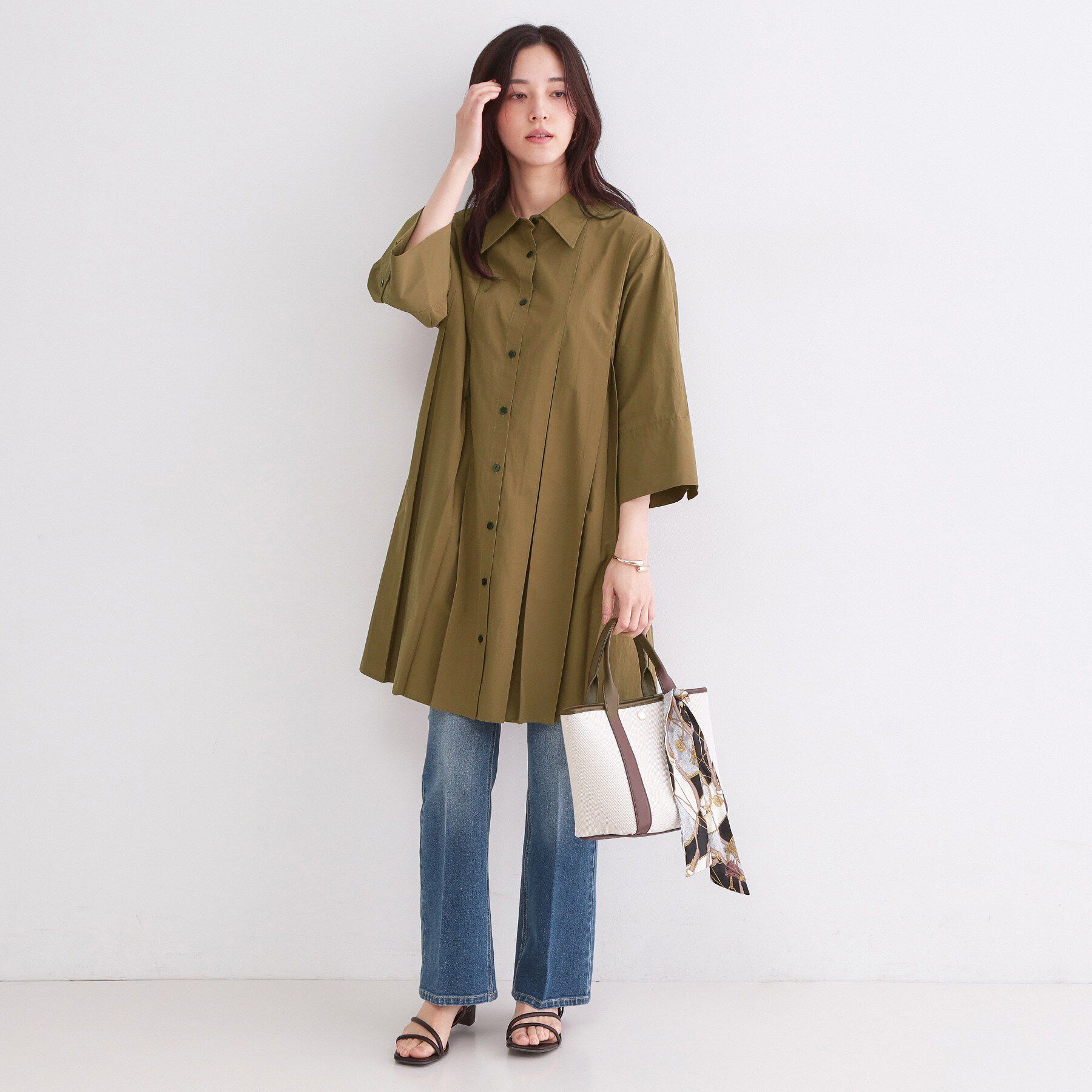 OPAQUE.CLIP「プリーツミニシャツワンピース【洗濯機OK】」|ワンピース|モカブラウン(042