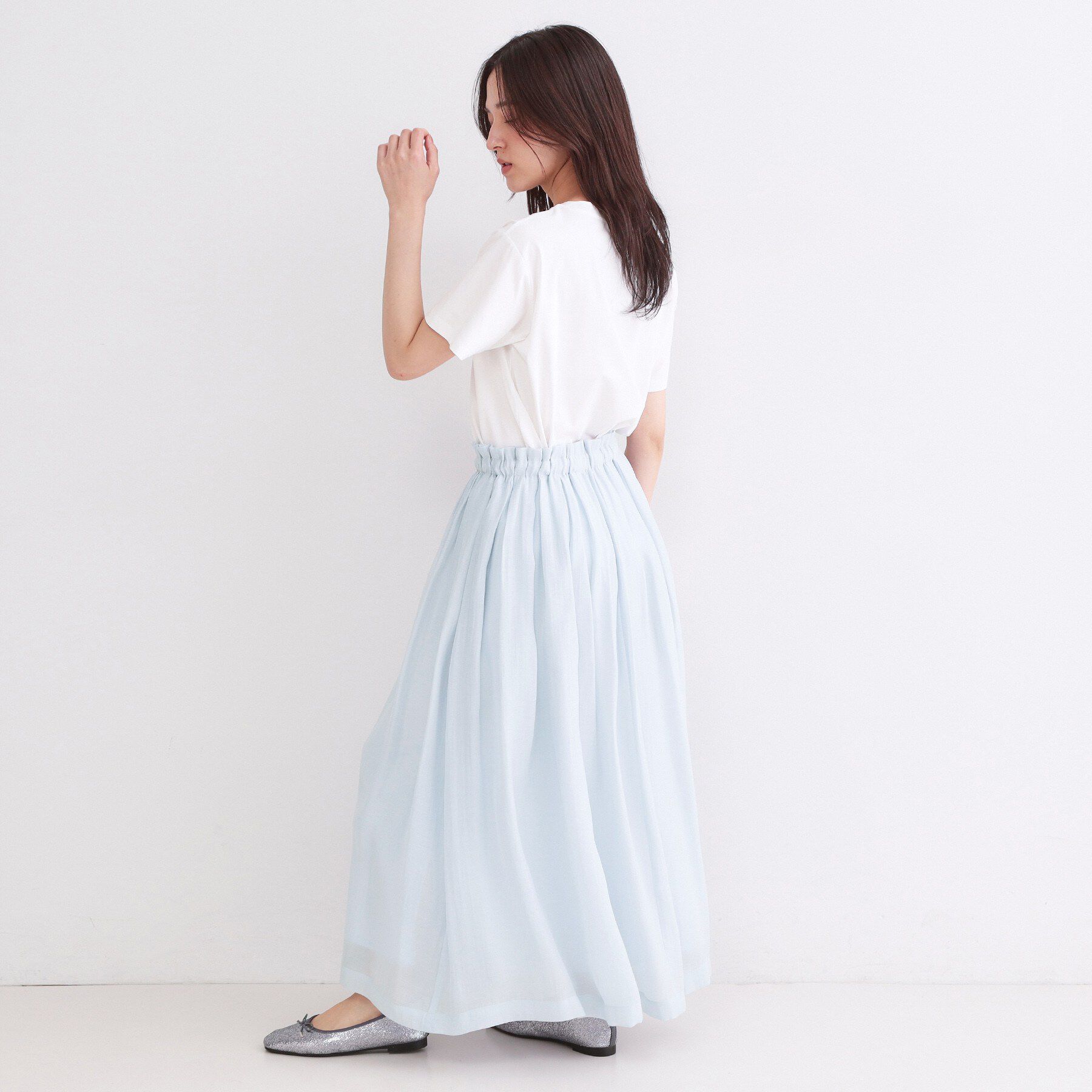 OPAQUE.CLIP「シャイニーオーガンジー タックフレアスカート」|スカート|