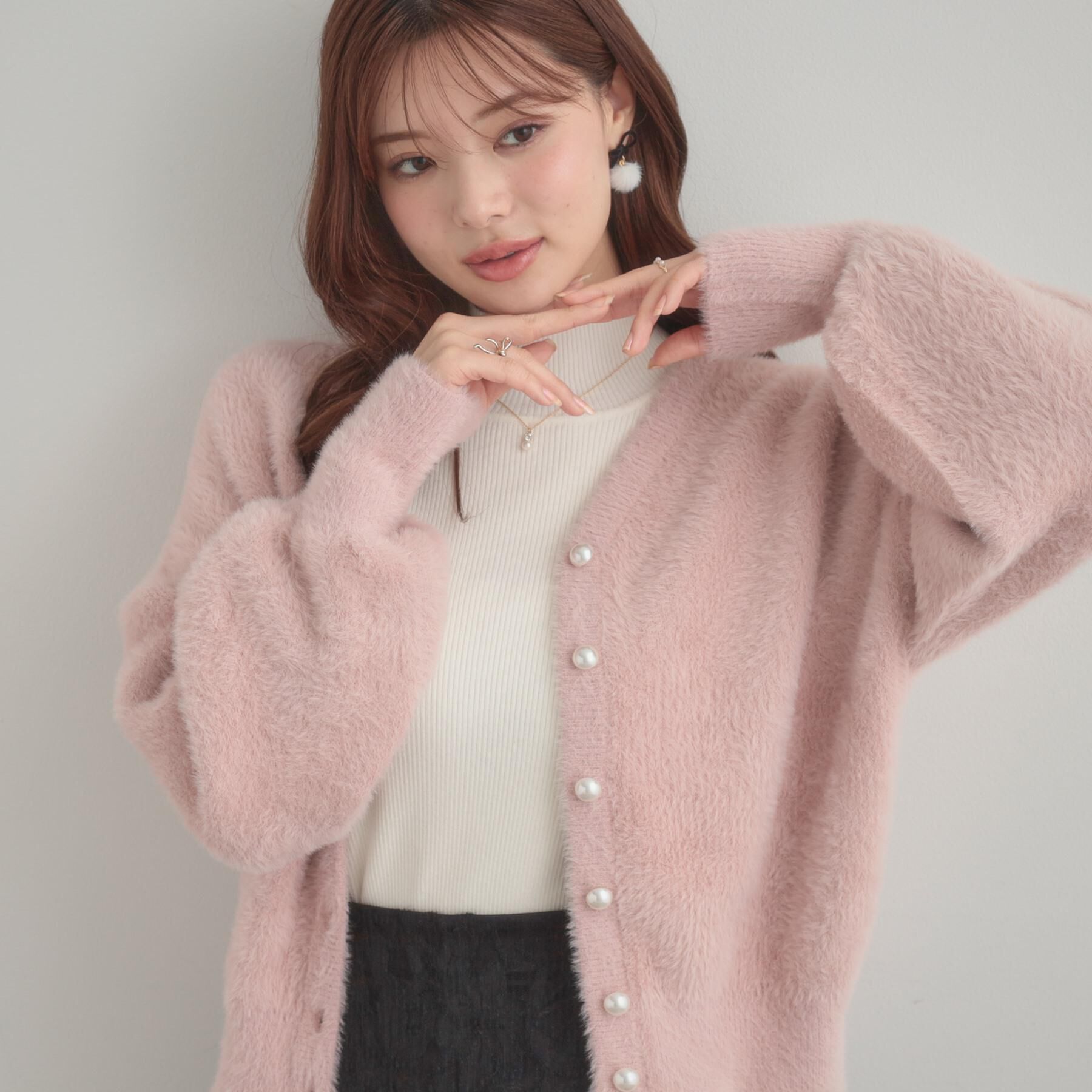 Couture broach「【ふわふわ/前後2WAY】フェザーカーディトップス」|カーディガン|ピンク(072)